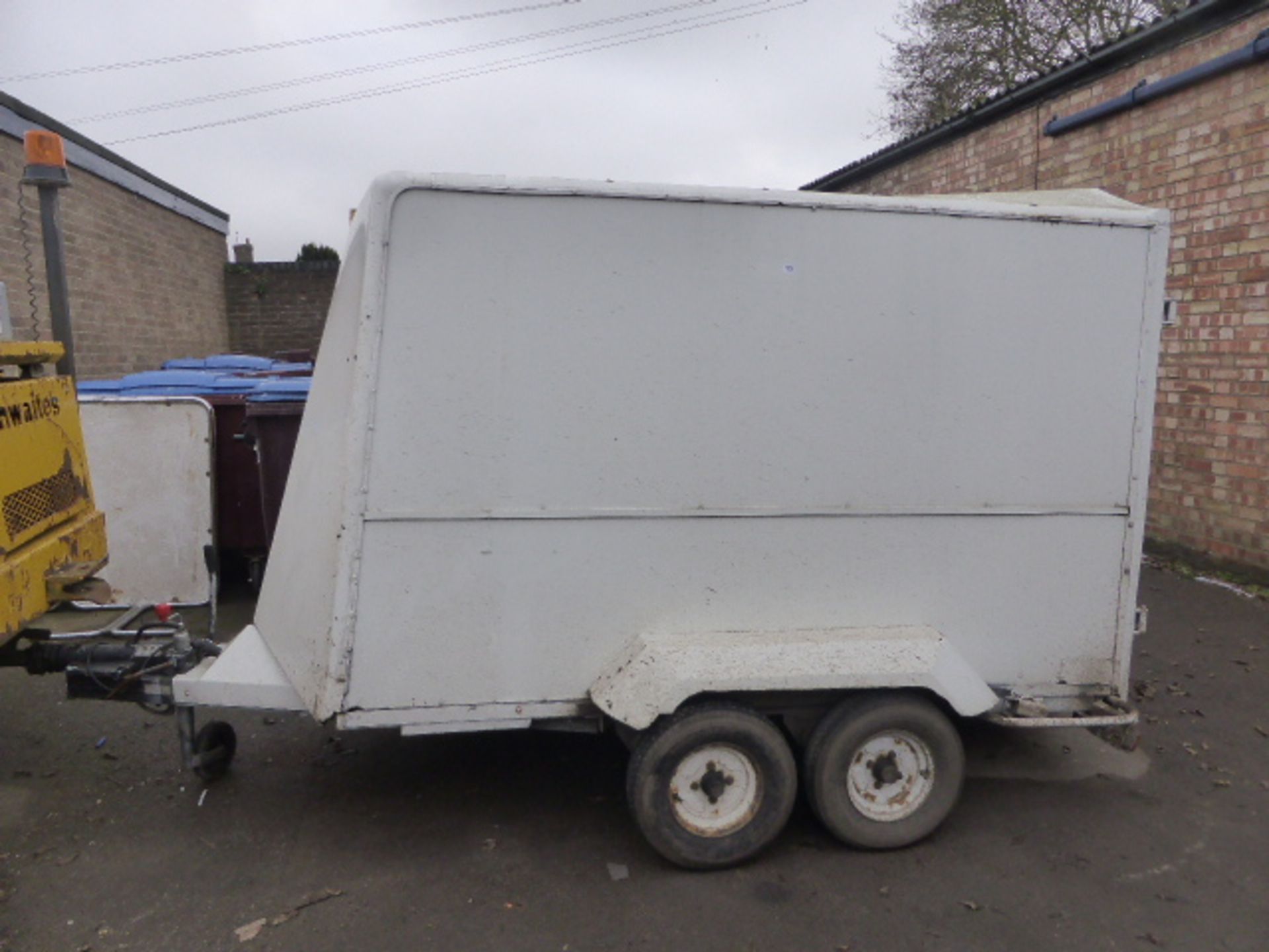 8' x 4' twin axle box trailer, ply lined with double door access to rear
