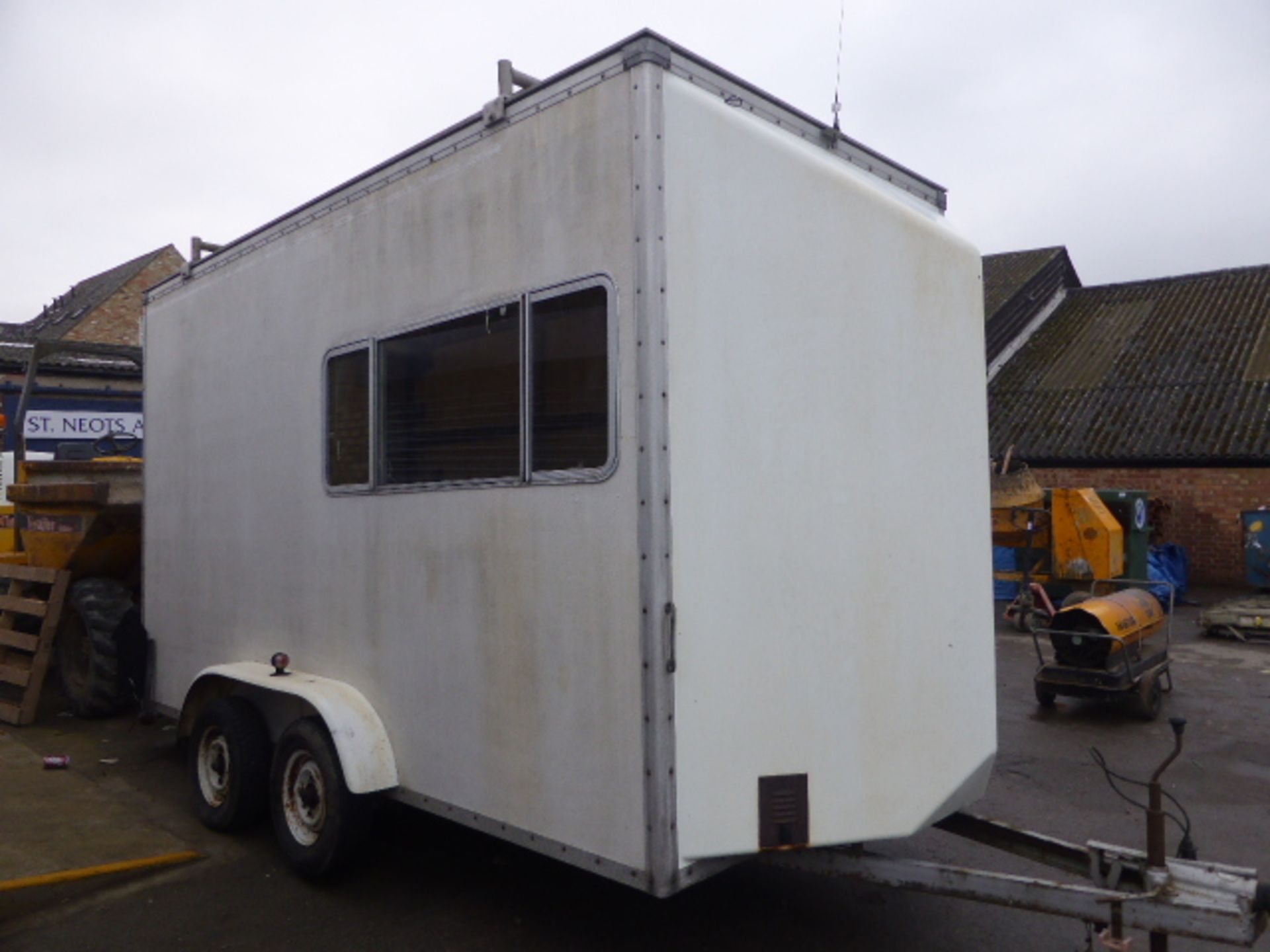 13' x 5' twin axle box trailer used recently as site office with roller door to rear, side door.. - Image 2 of 3