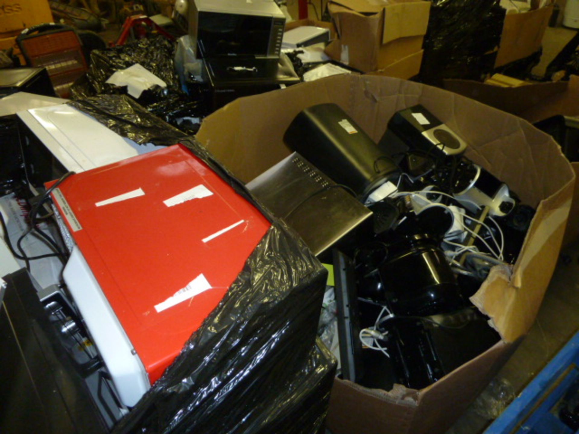 Pallet of untested returned domestic microwaves with 2 pallets of assorted returned electrical items