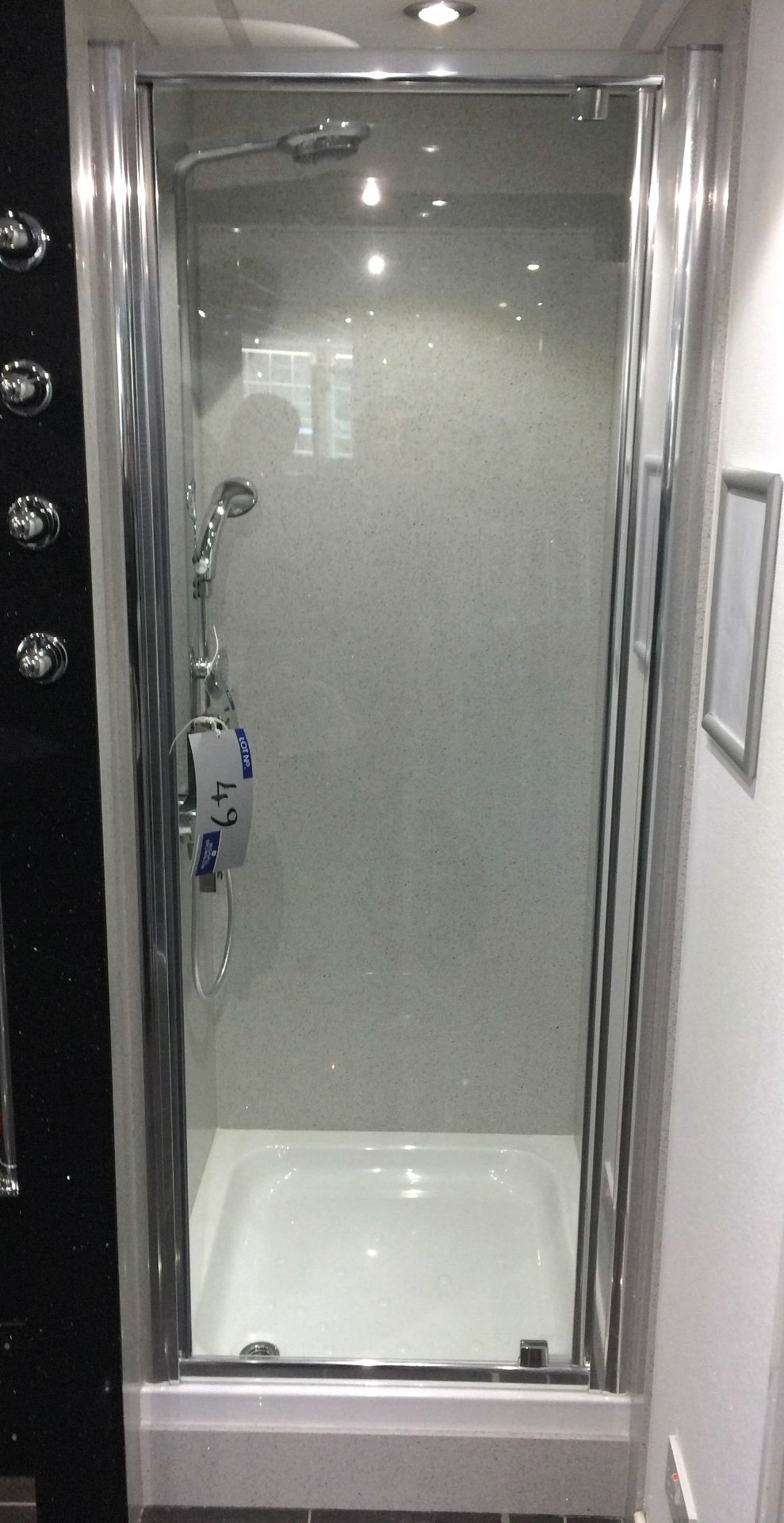 A Chrome Framed Clear Glass Shower Door, 780 x 1950mm overall with 680 x 800mm acrylic shower