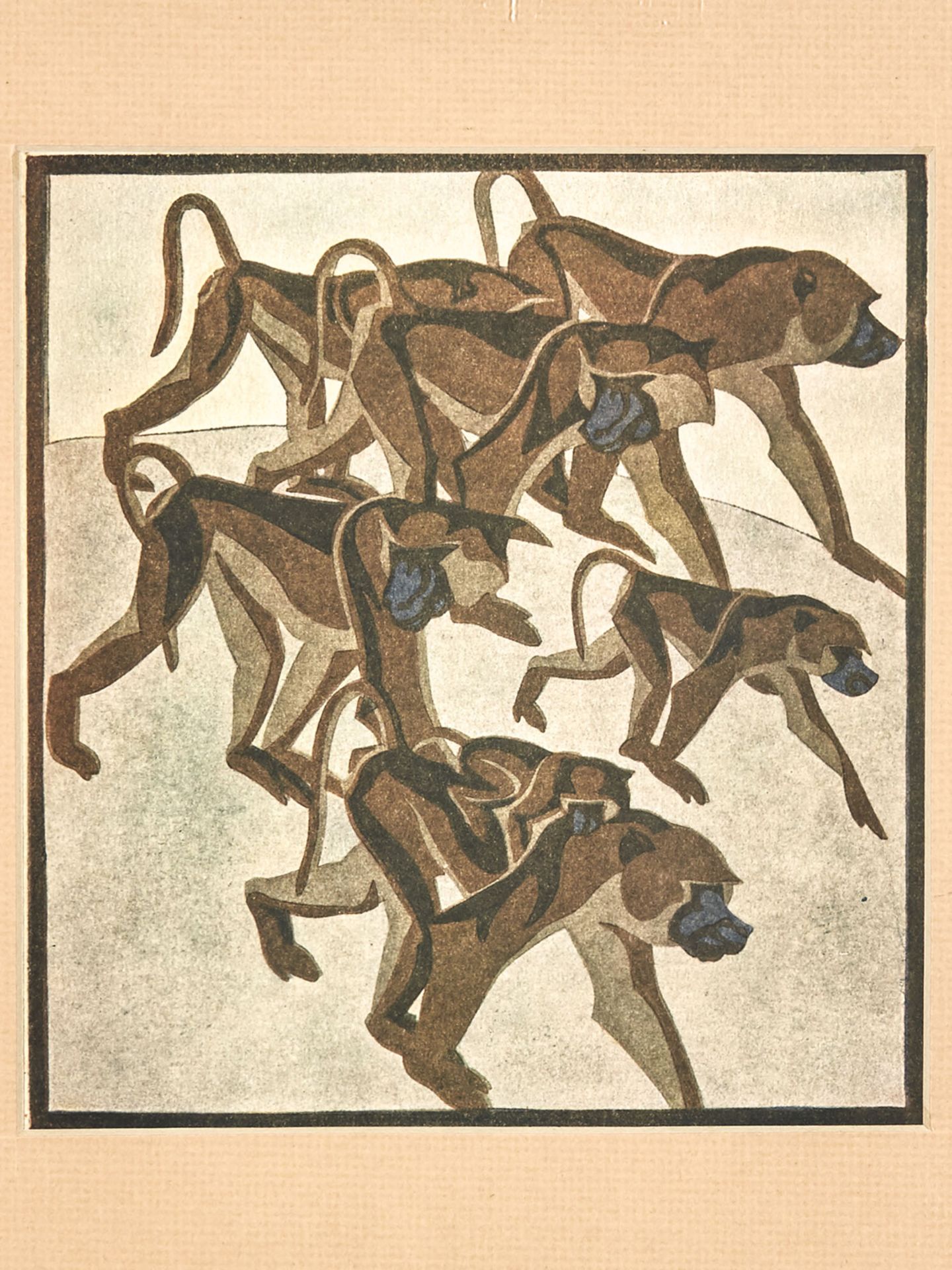 Norbertine Von Bresslern Roth, Baboons, Linocut, C.1920 - Image 2 of 5