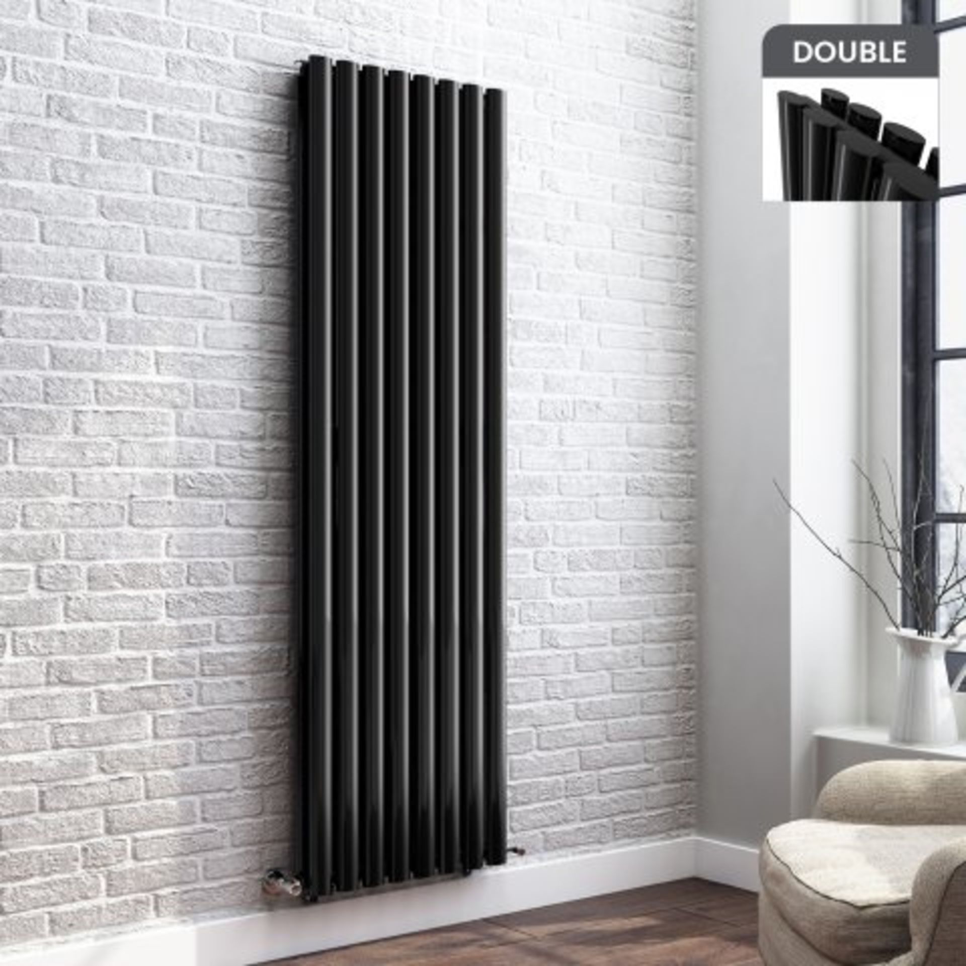 (A534) 1600x480mm Black Double Oval Tube Vertical Radiator - Ember Premium. RRP £351.98. Want to add