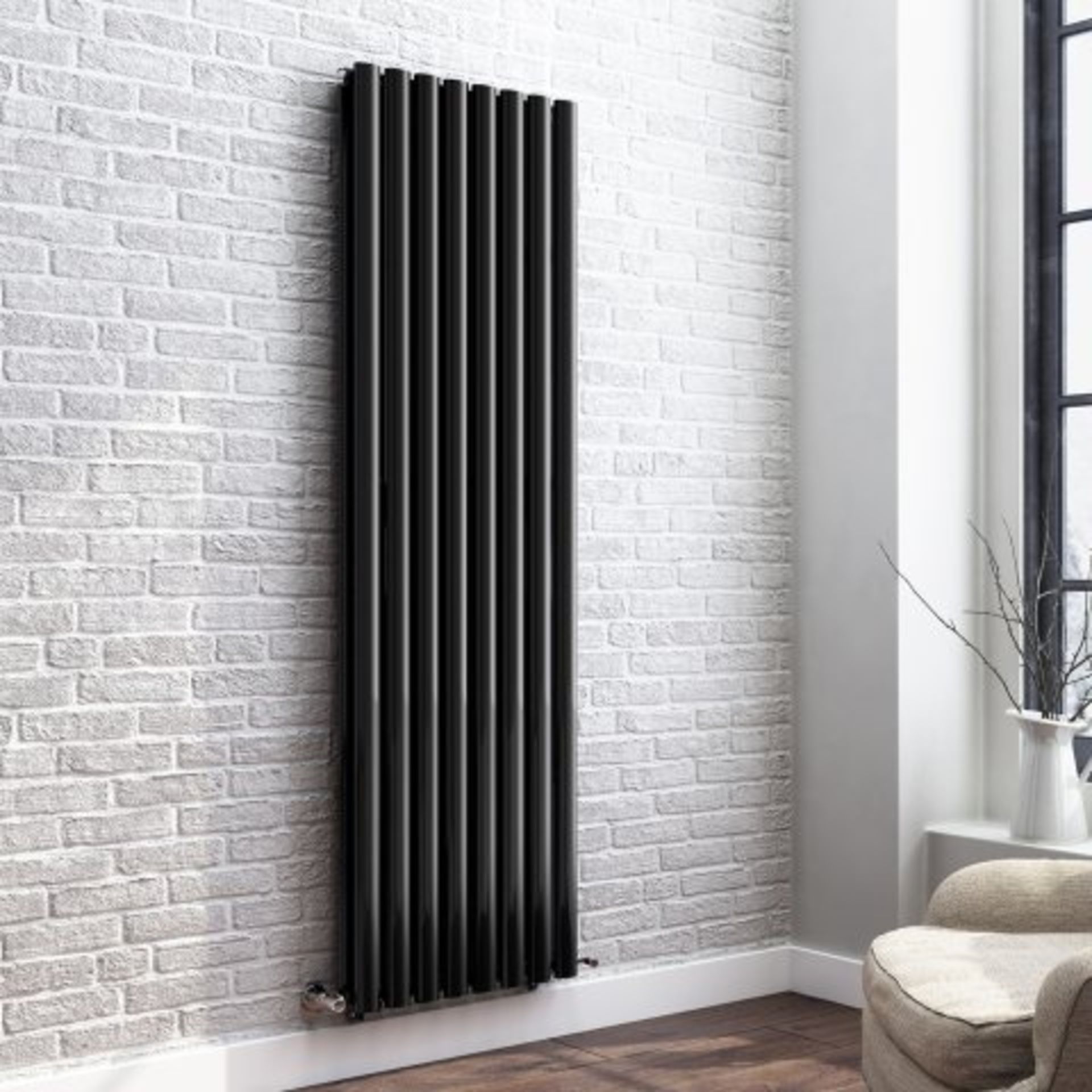 (A534) 1600x480mm Black Double Oval Tube Vertical Radiator - Ember Premium. RRP £351.98. Want to add - Image 4 of 4