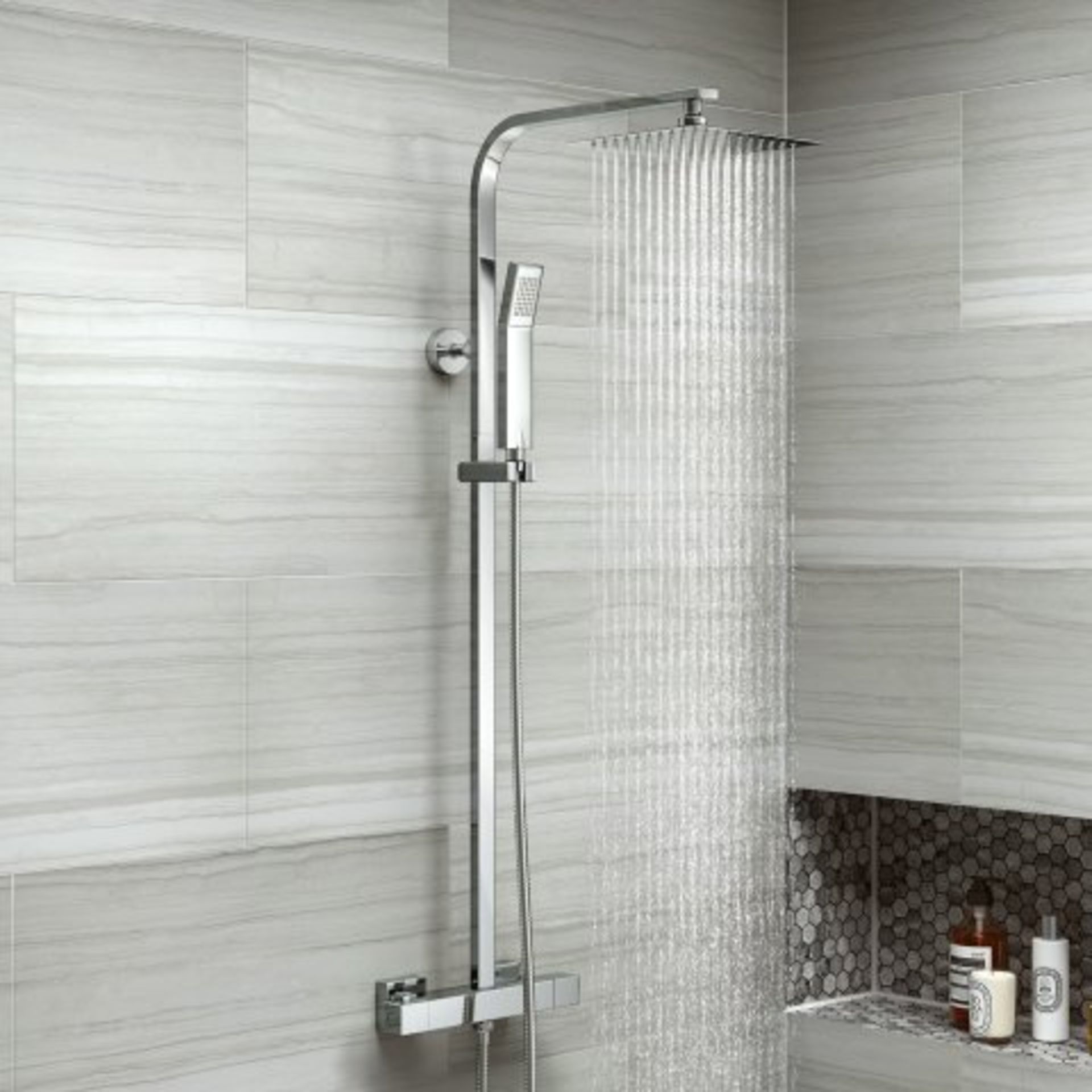(A543) 200mm Square Head Thermostatic Exposed Shower Kit. RRP £349.99. The straight lines and