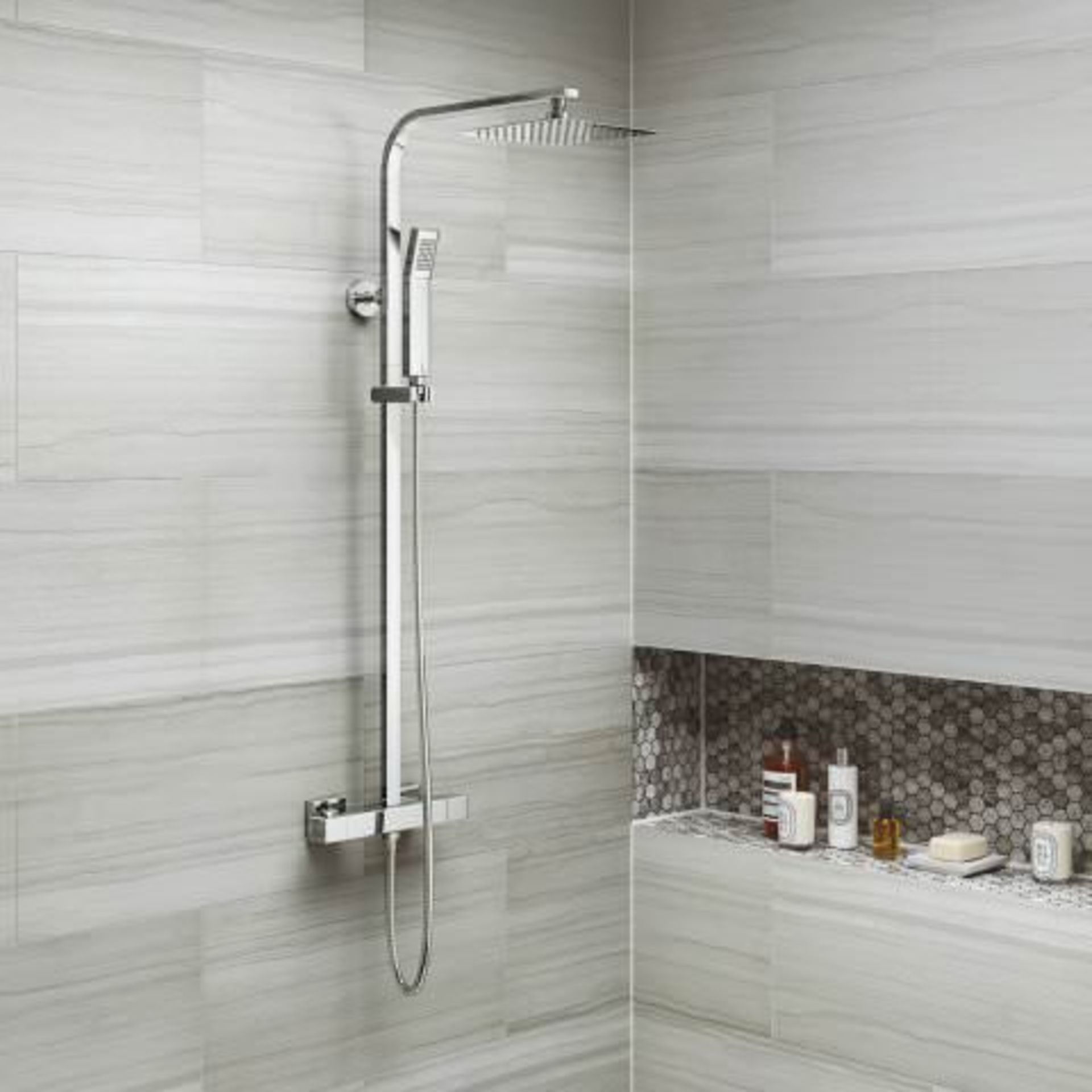 (A543) 200mm Square Head Thermostatic Exposed Shower Kit. RRP £349.99. The straight lines and - Image 3 of 5