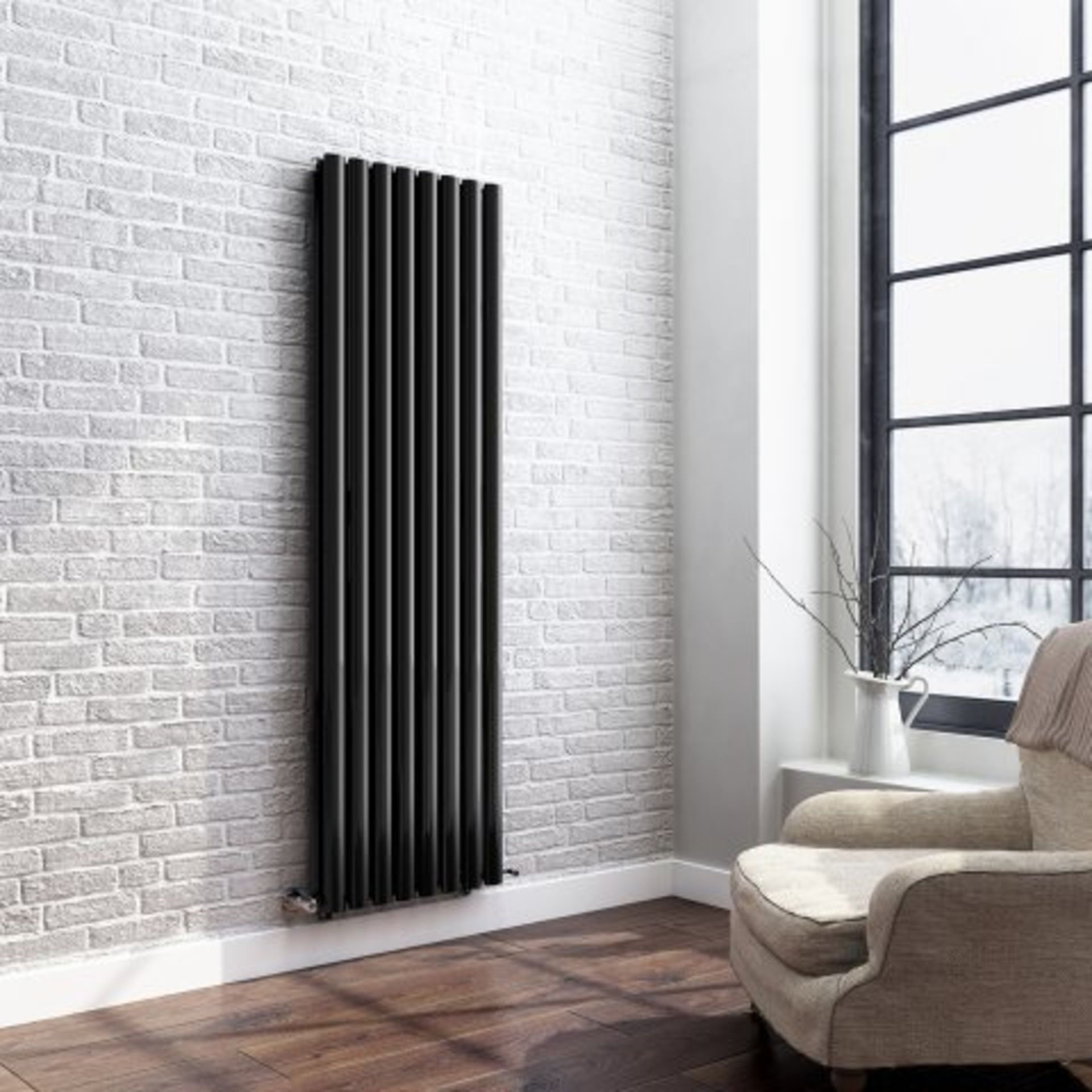 (A534) 1600x480mm Black Double Oval Tube Vertical Radiator - Ember Premium. RRP £351.98. Want to add - Image 3 of 4