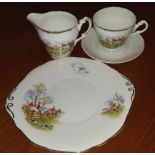 Hunting Scene Staffordshire Cup Saucer Plate & Creamer