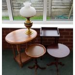 4 Small Tables & Oil Lamp ***reserve reduced***