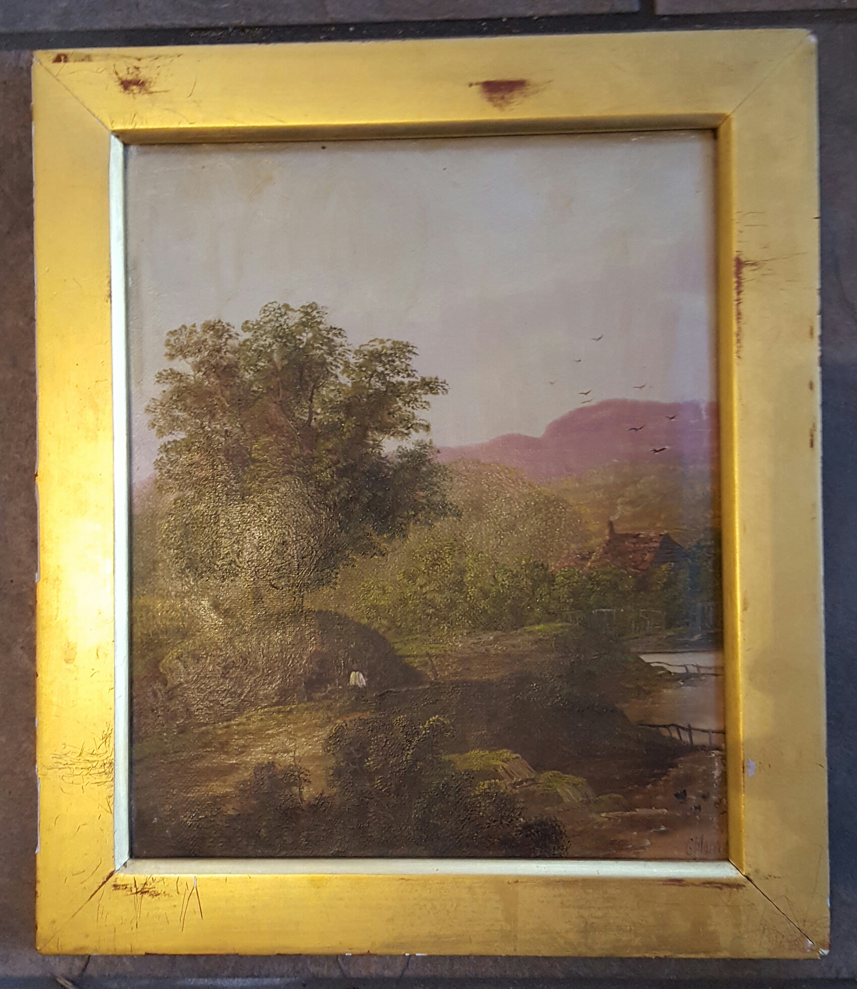 Early 20th Century Painting Oil on Canvas Rustic Scene Signed Morris