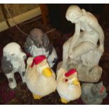 Group of Plaster, Resin & Plastic Garden Figures