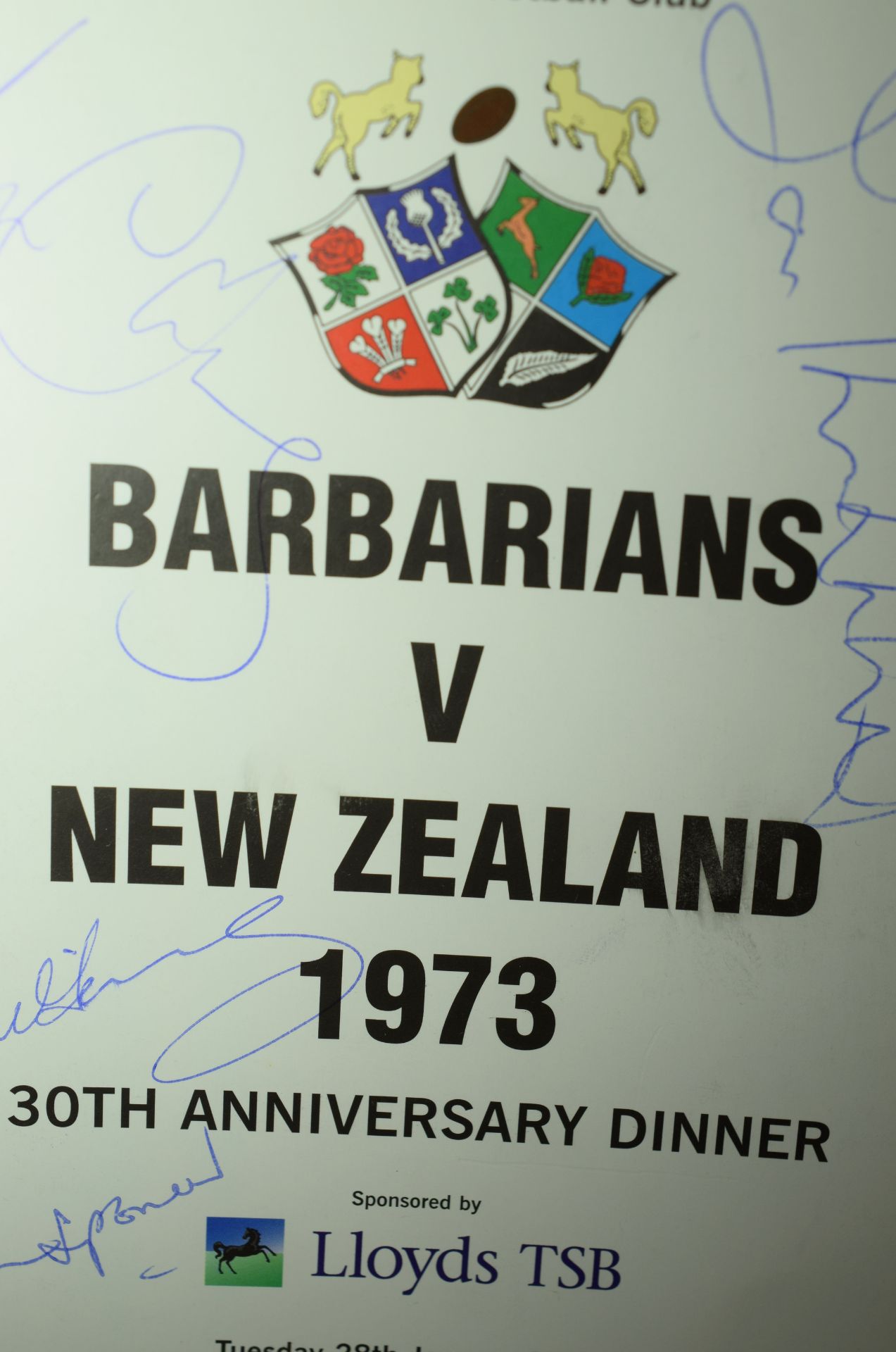Rare Signed Barbarians V New Zealand 1973 30th Anniversary Dinner Programme ***RESERVE REDUCED*** - Image 2 of 5