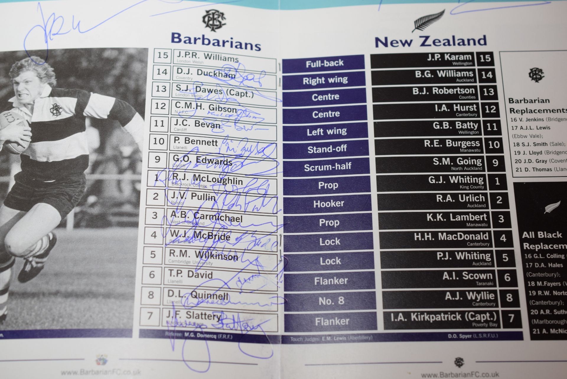 Rare Signed Barbarians V New Zealand 1973 30th Anniversary Dinner Programme ***RESERVE REDUCED*** - Image 4 of 5