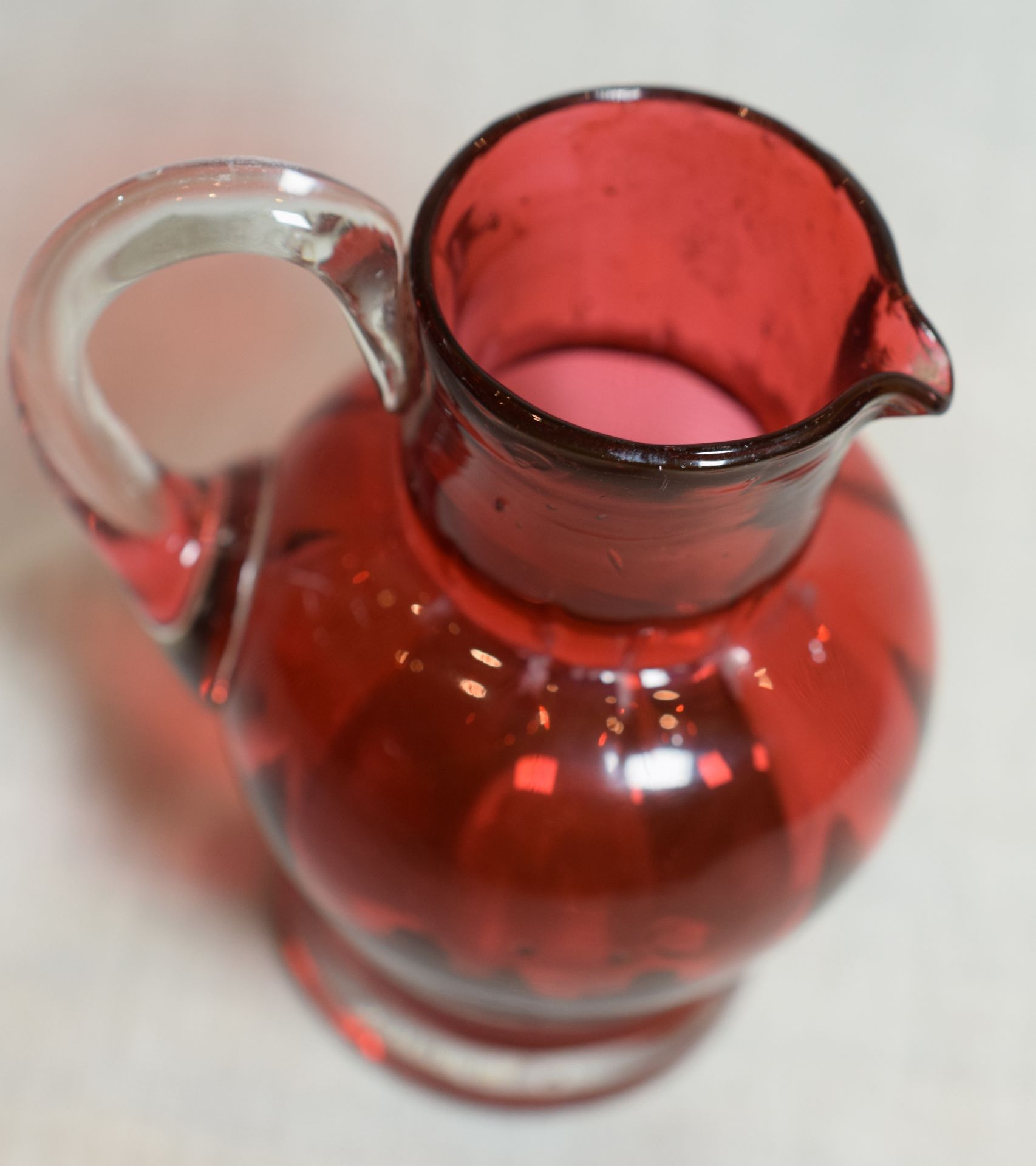 Small Victorian Hand Blown Cranberry Glass Jug NO RESERVE! - Image 2 of 4