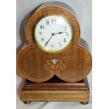 Edwardian French Boudoir Clock In Trefoil Shape Mahogany Case