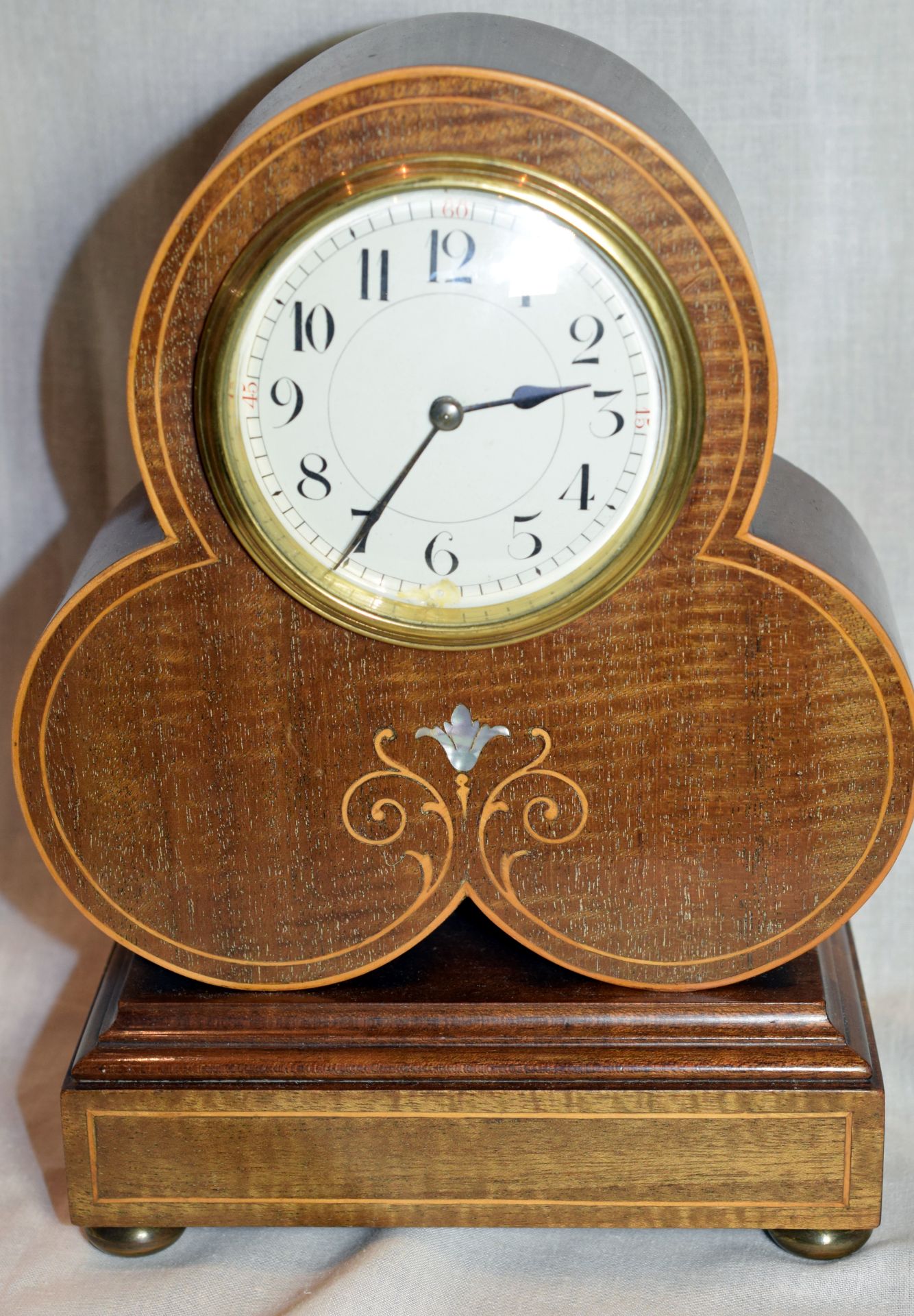 Edwardian French Boudoir Clock In Trefoil Shape Mahogany Case