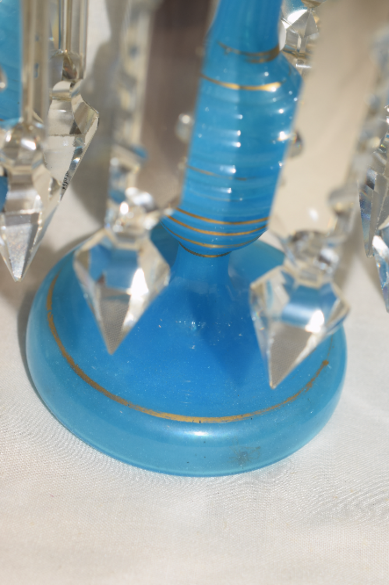 Pair Of Victorian Turquoise Blue Glass Lustre Posy Vases - Image 2 of 6