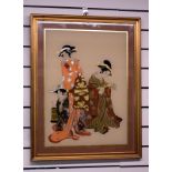 Vintage Japanese Reverse Painting On Glass Of Geishas