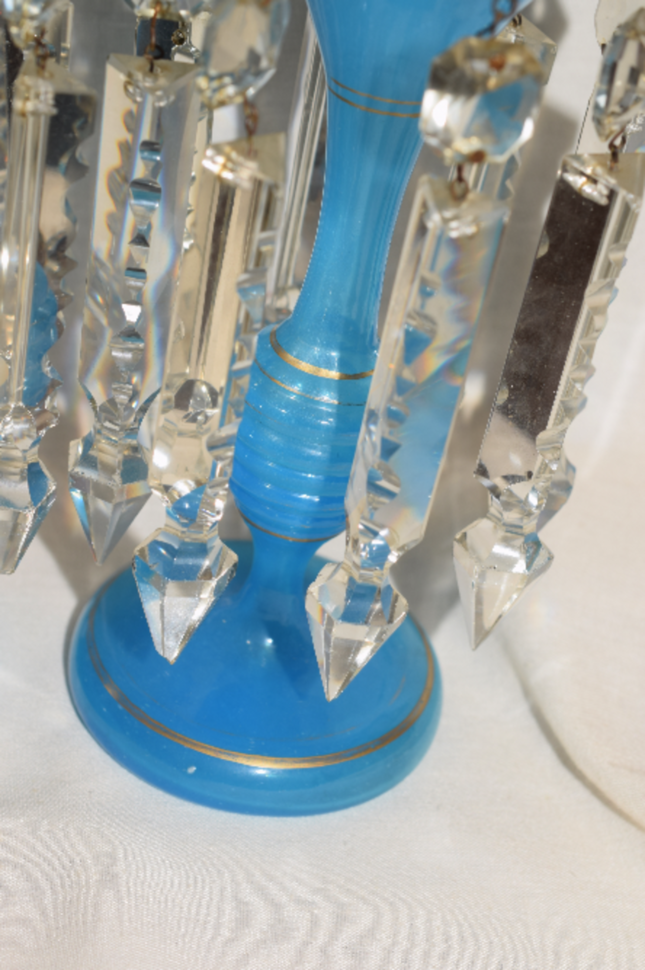Pair Of Victorian Turquoise Blue Glass Lustre Posy Vases - Image 6 of 6