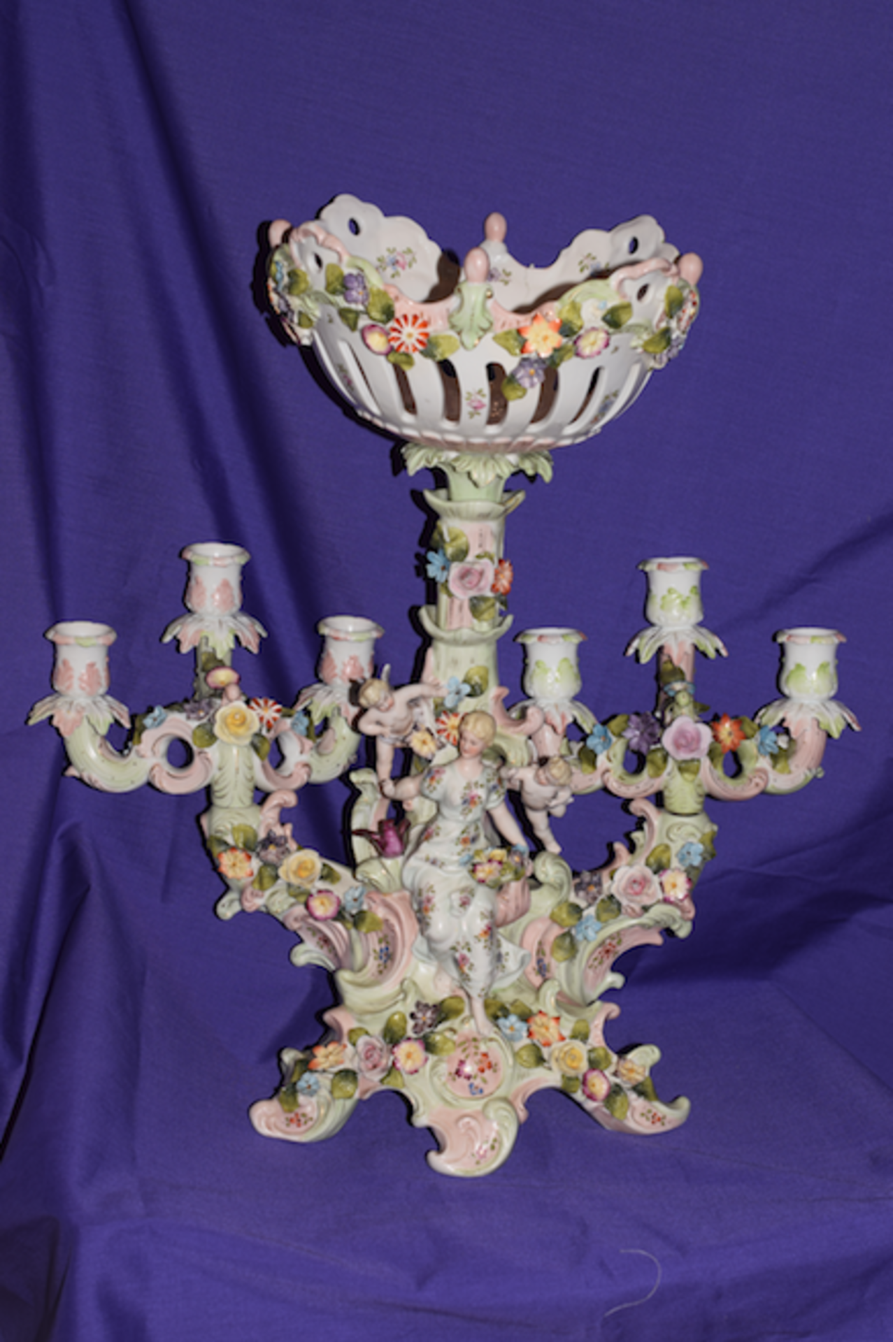 Porcelain 6 Branch Candelabra, German (Possibly Dresden) ***RESERVE LOWERED***