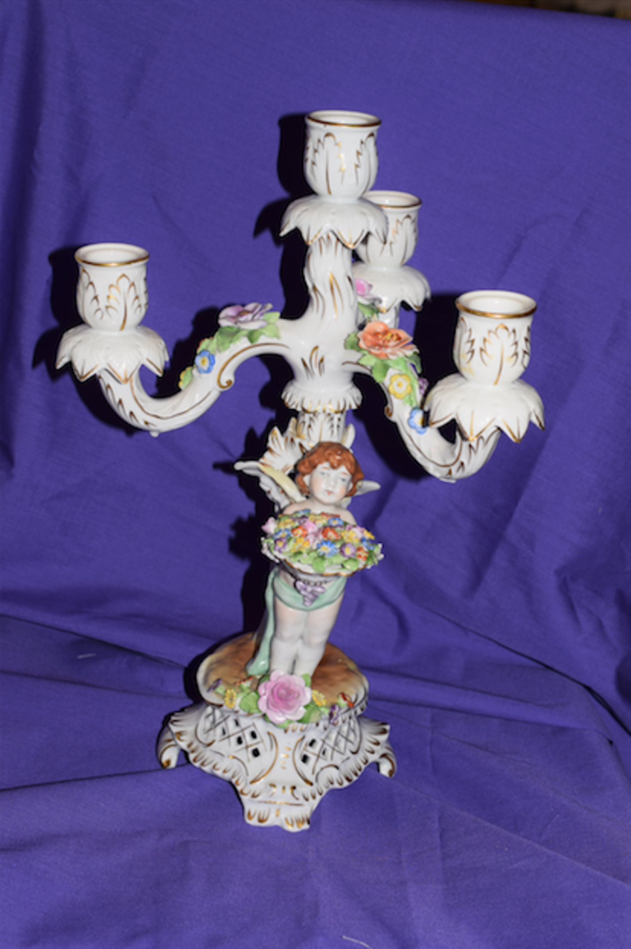 Porcelain 4 Branch Candelabra, German (Possibly Dresden) ***RESERVE LOWERED***