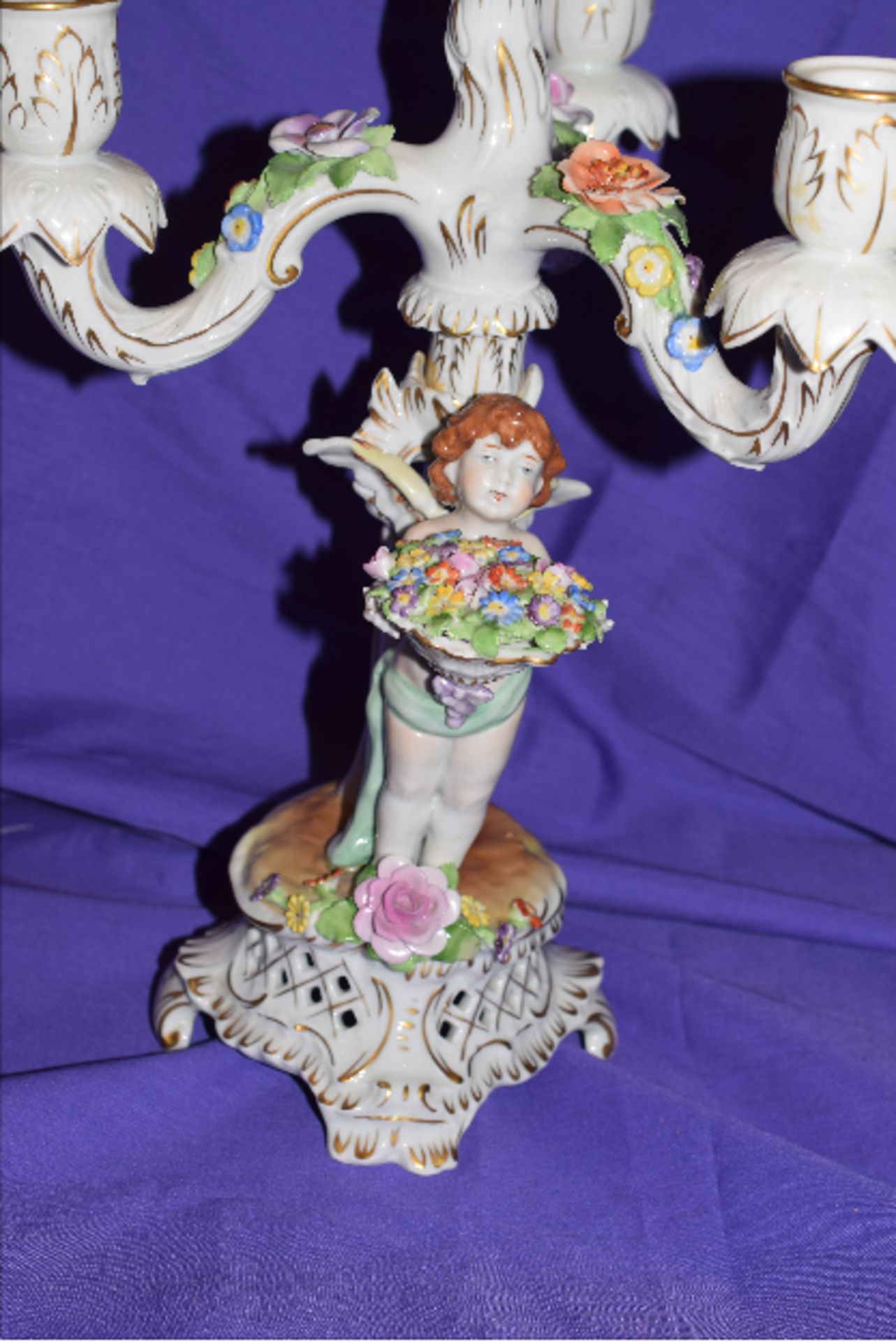 Porcelain 4 Branch Candelabra, German (Possibly Dresden) ***RESERVE LOWERED*** - Image 2 of 3