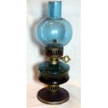 Early Blue Glass Oil Lamp 1800s