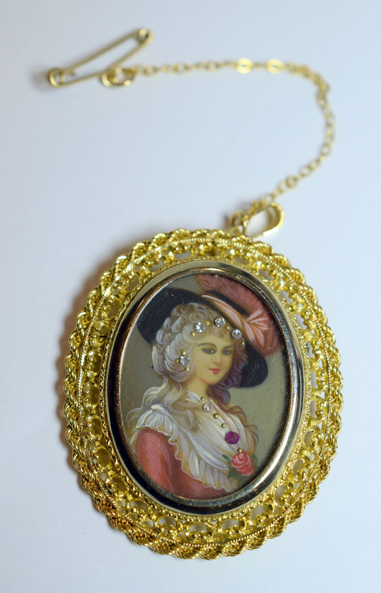 Edwardian 18ct Gold Combination Brooch And Pendant With Painted Miniature Of Lady