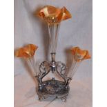 Victorian Three Fluted Epergne In Glass And Silverplate