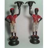 Pair Of Bronze Cold Painted Blackamoor Figures As Candleholders c1900s