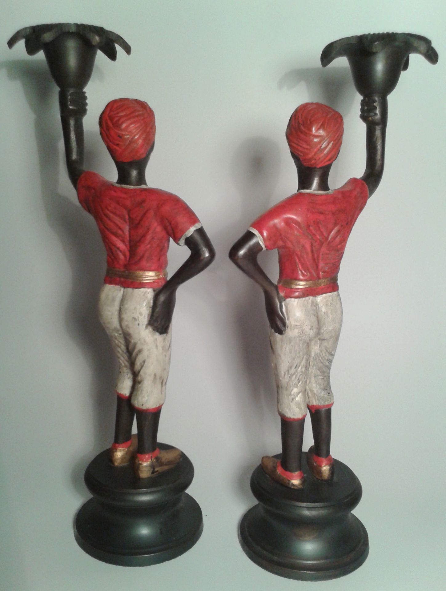 Pair Of Bronze Cold Painted Blackamoor Figures As Candleholders c1900s - Image 3 of 5