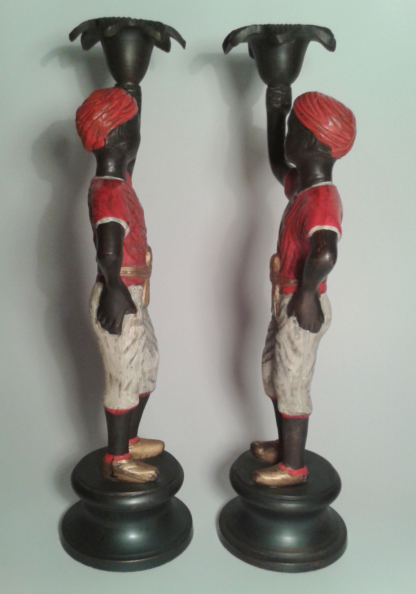 Pair Of Bronze Cold Painted Blackamoor Figures As Candleholders c1900s - Image 2 of 5