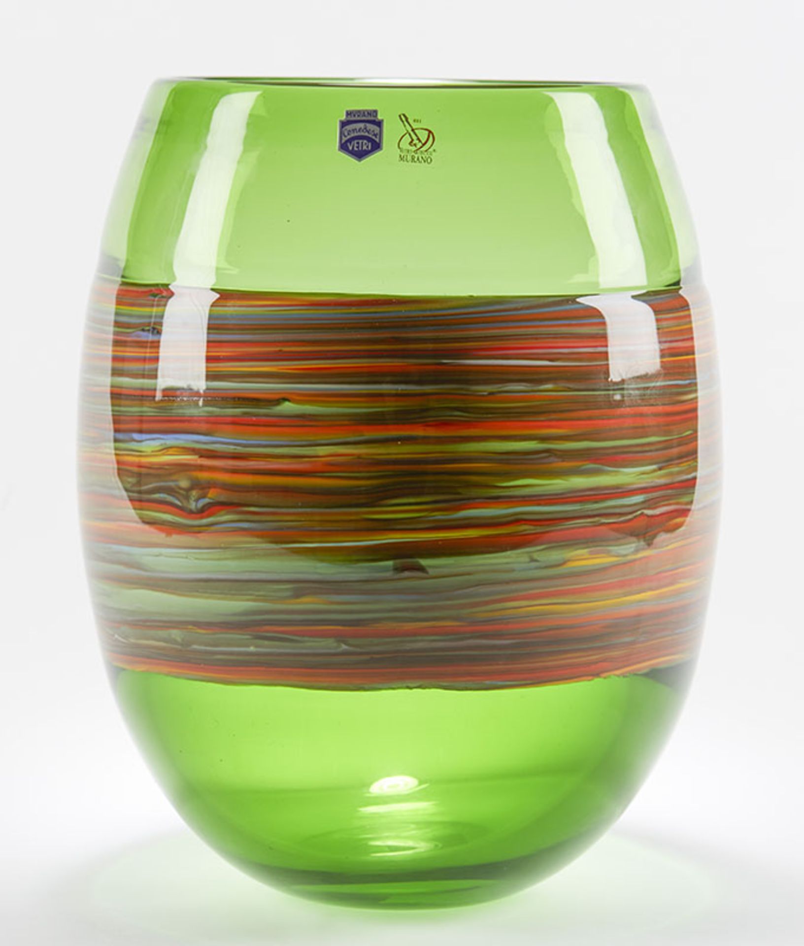 Italian Murano Gino Cenedese Signed Swirl Design Green Art Glass Vase
