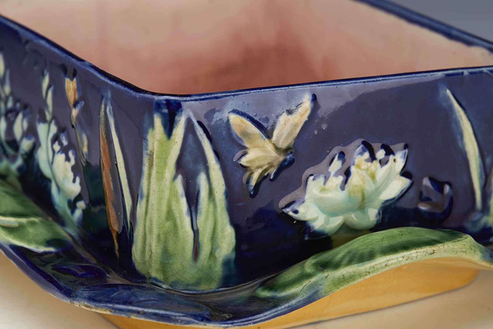 Antique English Majolica Sardine Dish With Swan And Dragonflies C.1865 - Image 8 of 10