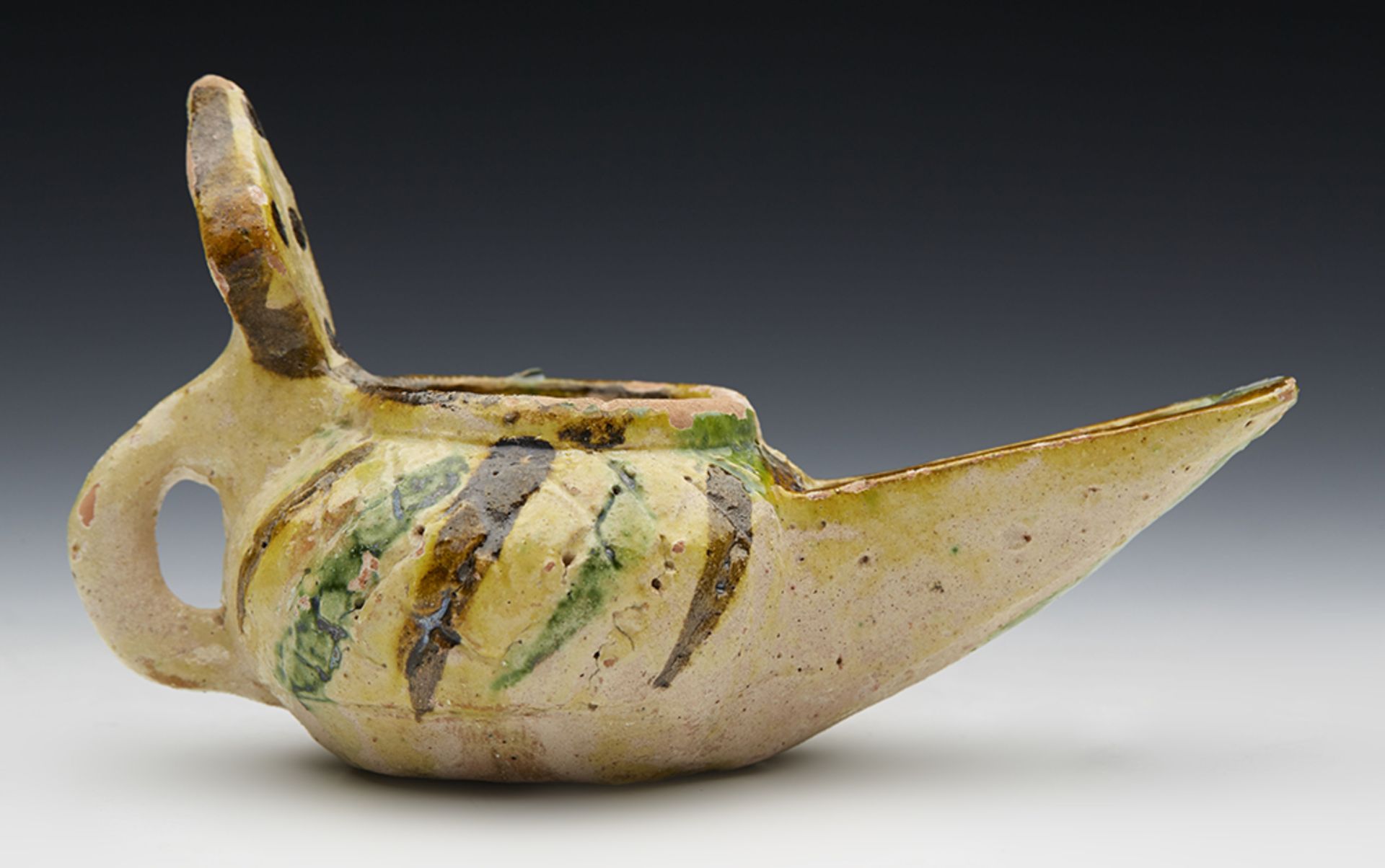 ISLAMIC ANTIQUITY GLAZED POTTERY OIL LAMP 10TH Ð 11TH C.