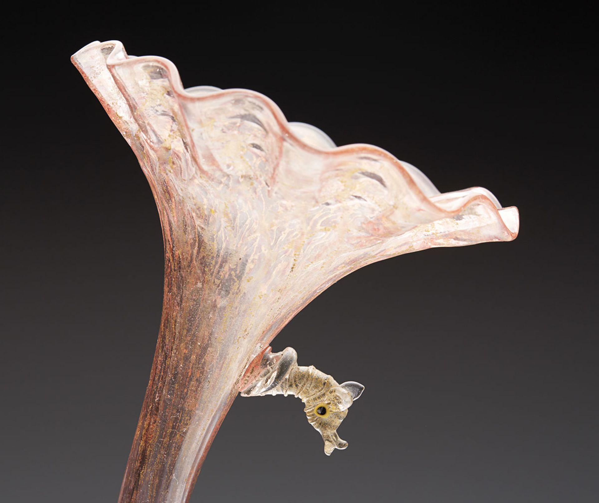 Antique Venetian Trumpet Glass Vase With Horse Heads Early 20Th C. - Image 4 of 10