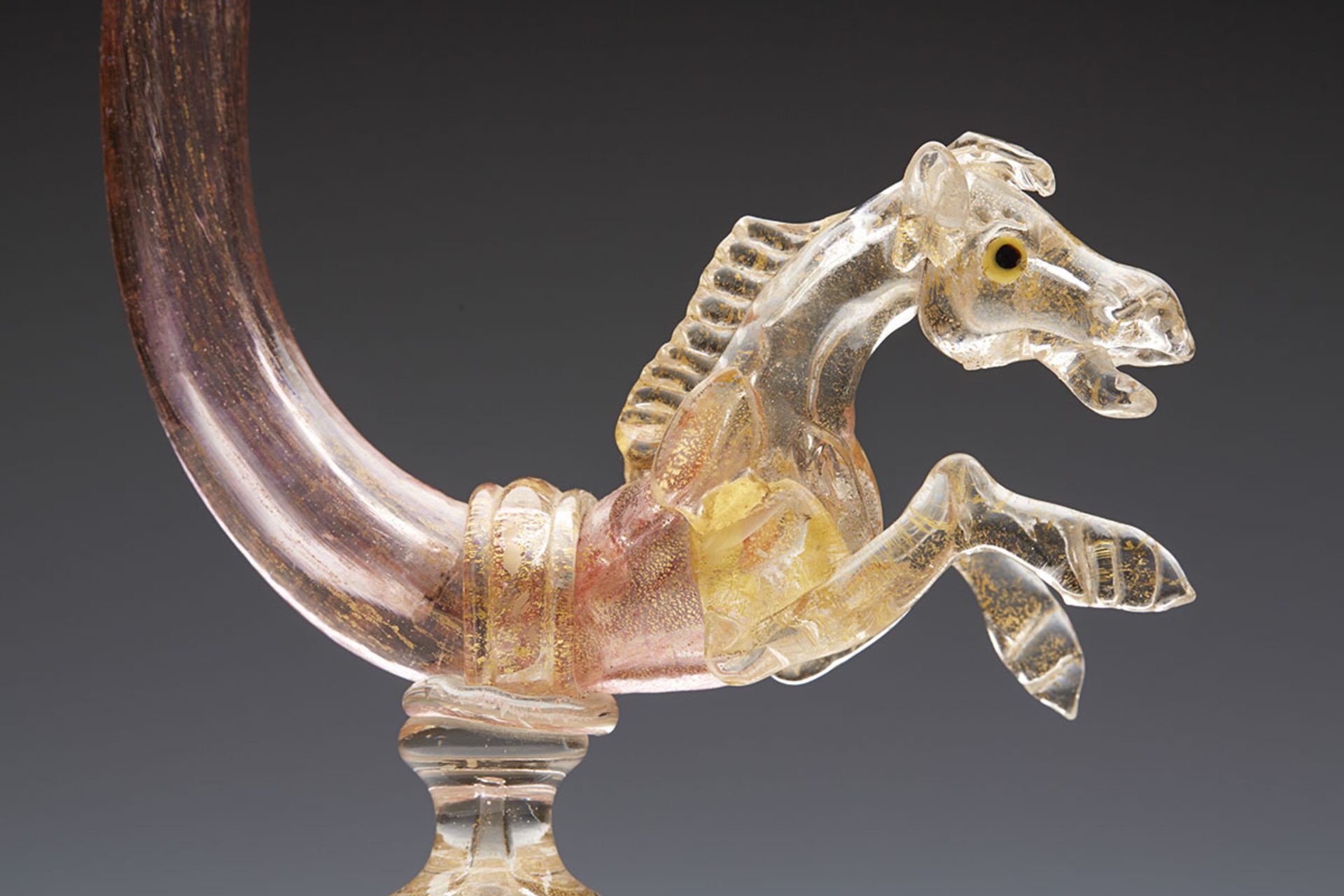 Antique Venetian Trumpet Glass Vase With Horse Heads Early 20Th C. - Image 2 of 10