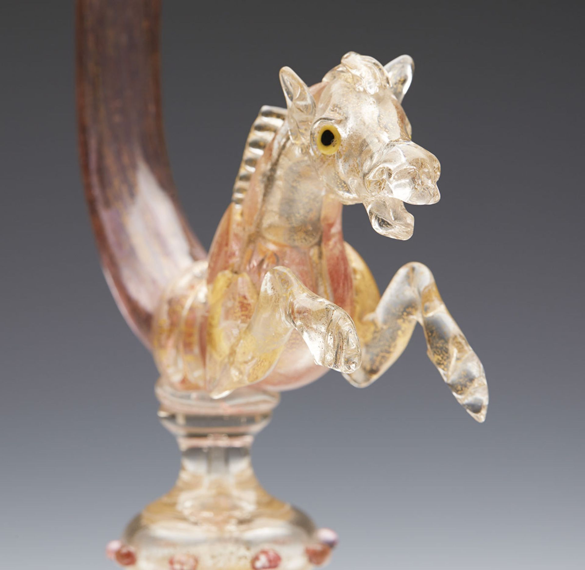 Antique Venetian Trumpet Glass Vase With Horse Heads Early 20Th C. - Image 6 of 10