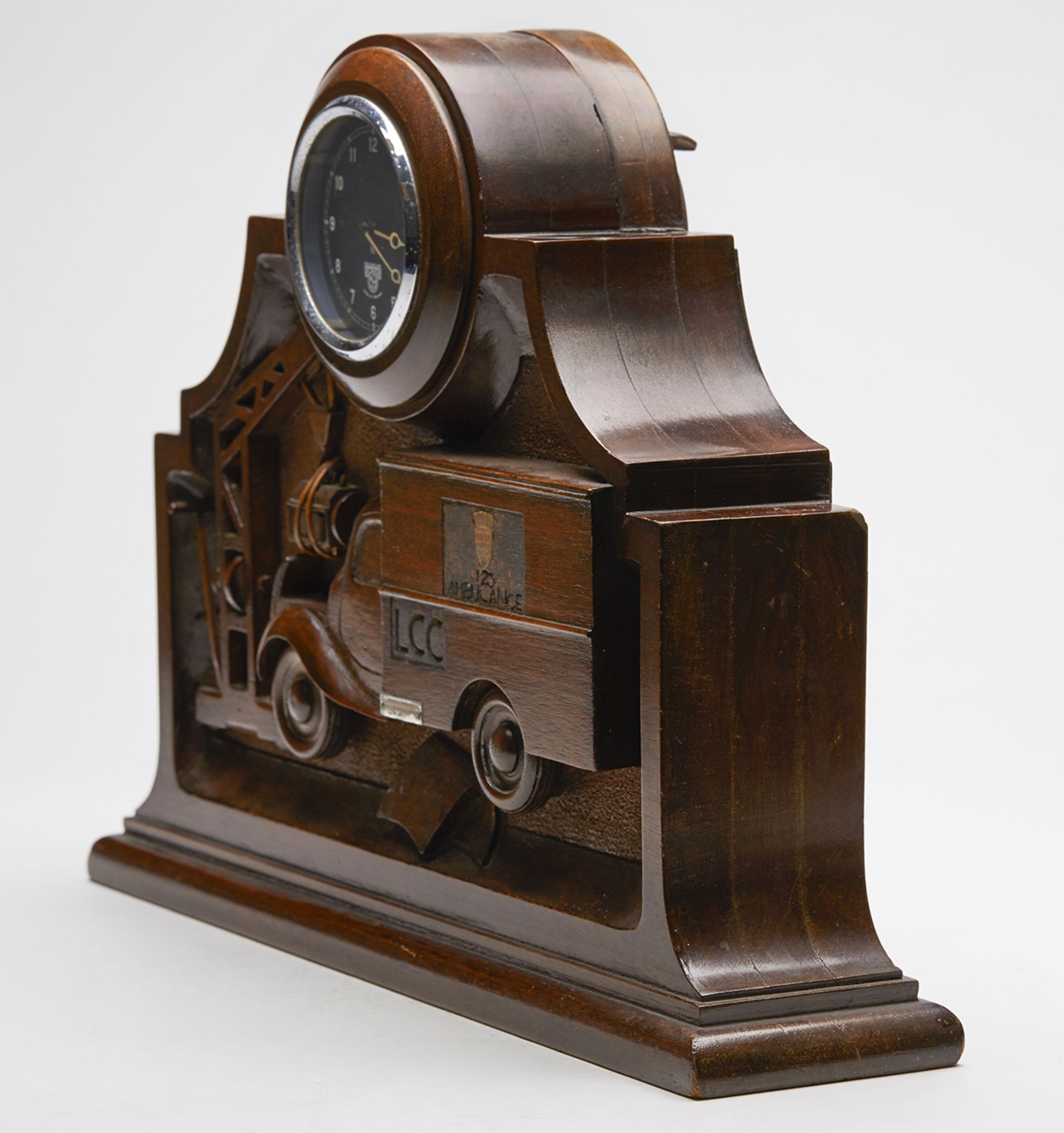 WWII CARVED WOOD AMBULANCE CLOCK C.1943 - Image 3 of 9