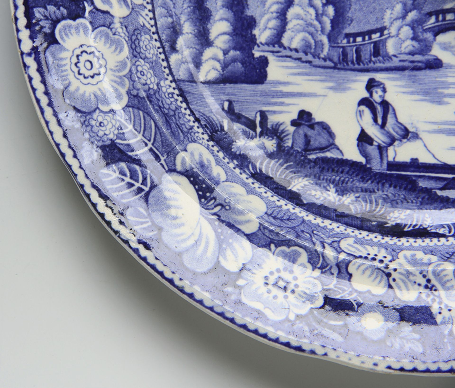 ANTIQUE STAFFORDSHIRE WILD ROSE BLUE & WHITE PLATE c.1830 - Image 8 of 11