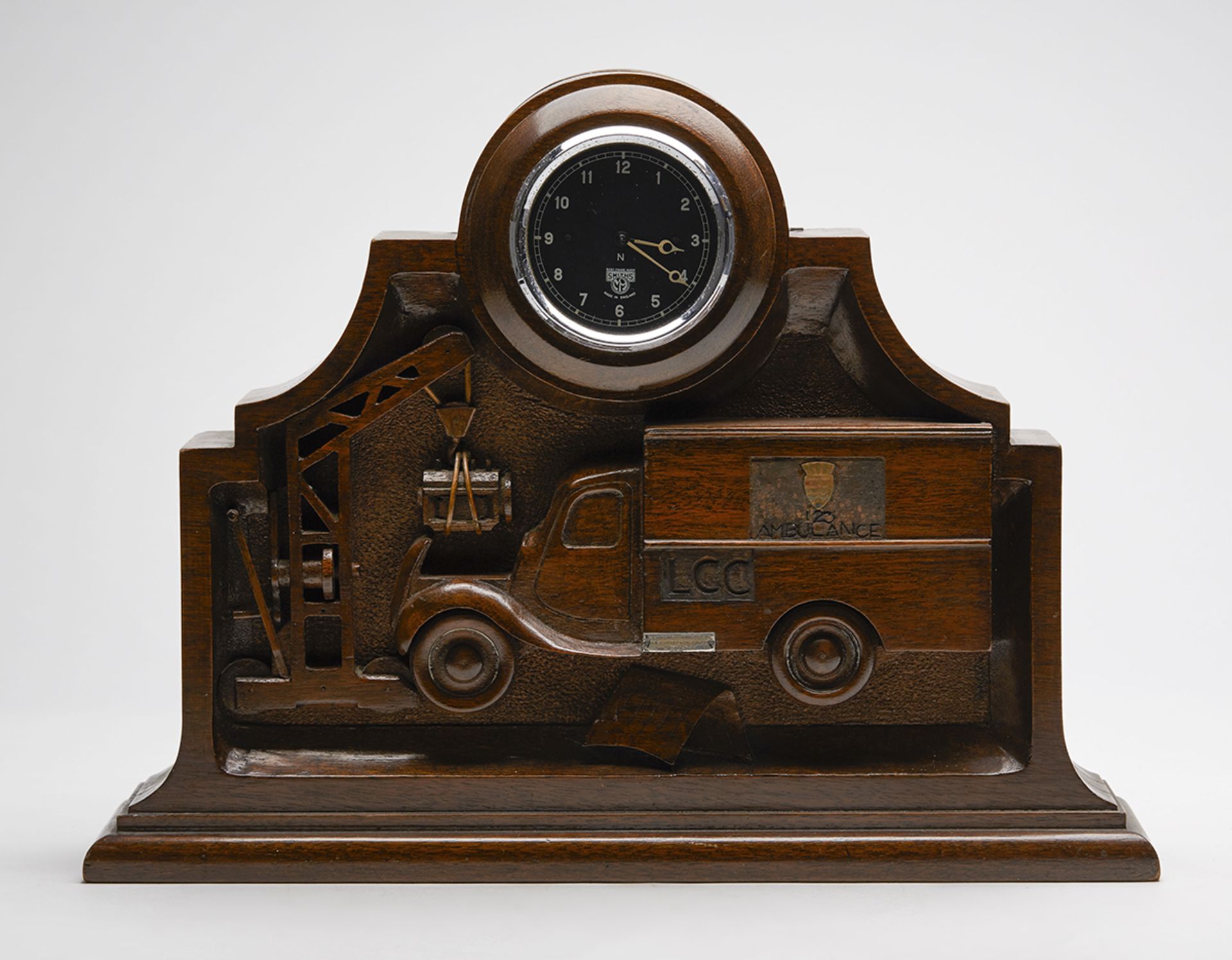 WWII CARVED WOOD AMBULANCE CLOCK C.1943