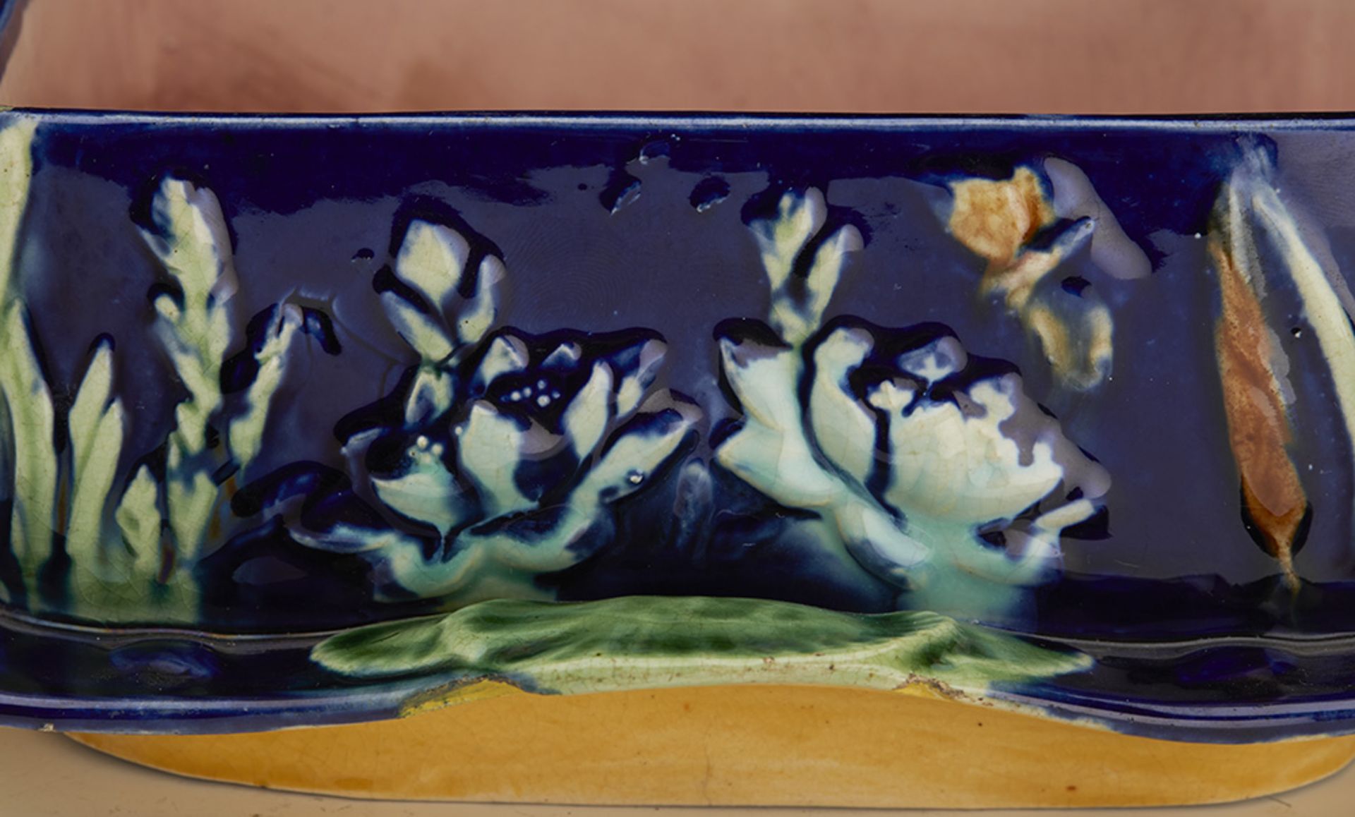 Antique English Majolica Sardine Dish With Swan And Dragonflies C.1865 - Image 6 of 10