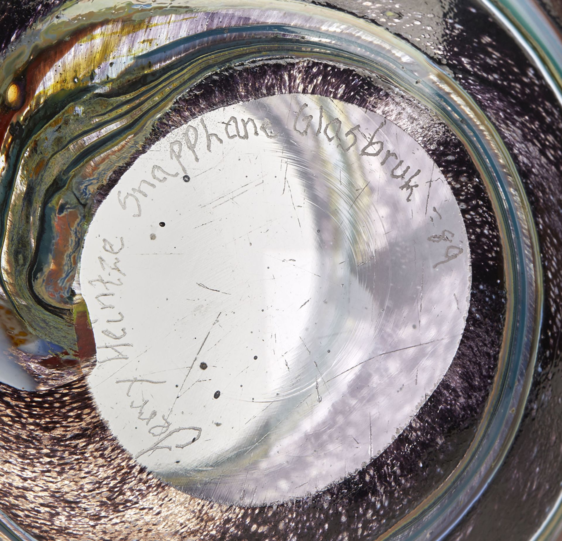 SWEDISH JERRY HEINTZE FOR SNAPPHANE ART GLASS VASE 1989 - Image 5 of 6