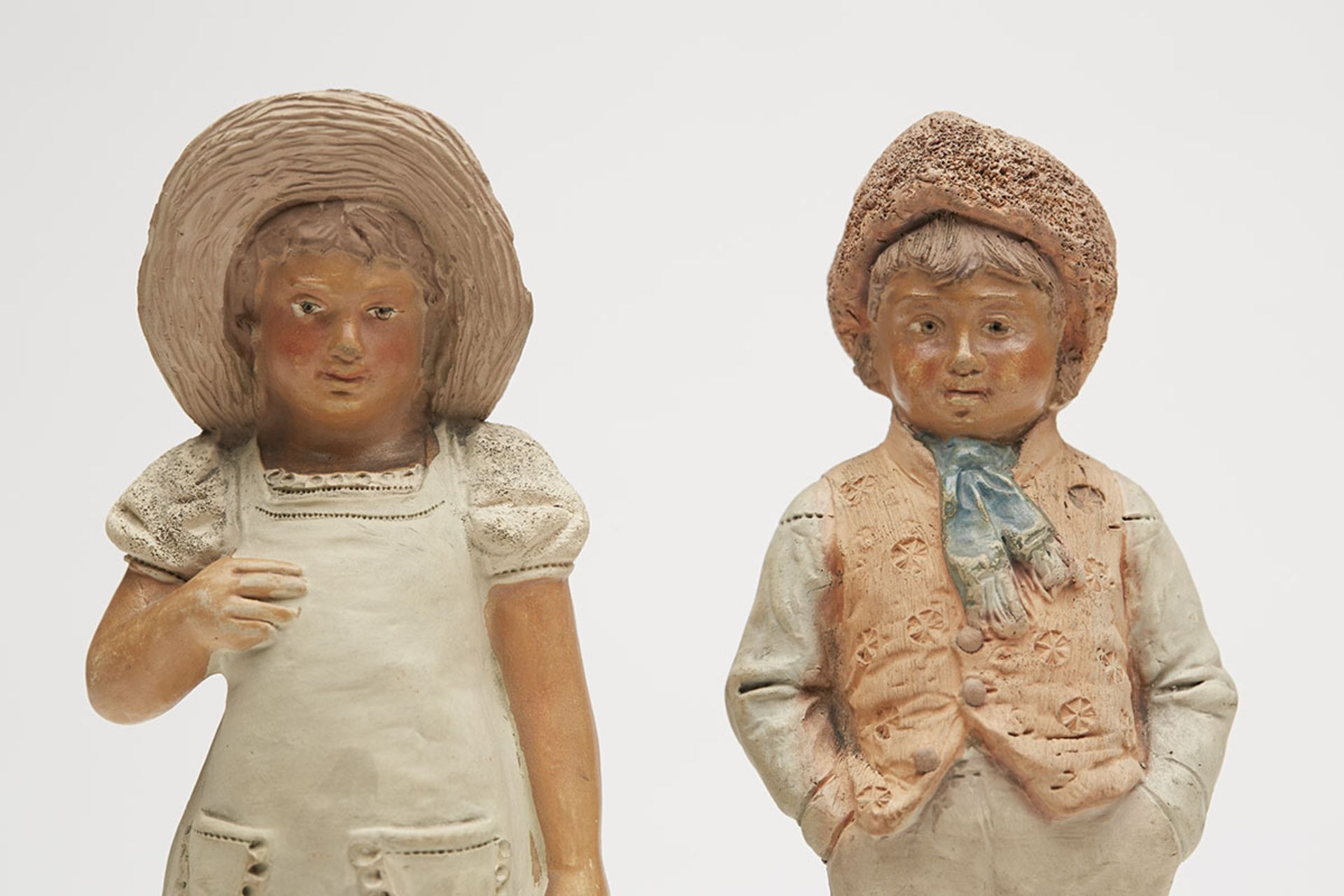 PAIR ANTIQUE AUSTRIAN PAINTED TERRACOTTA FIGURES 19TH C. - Image 2 of 9