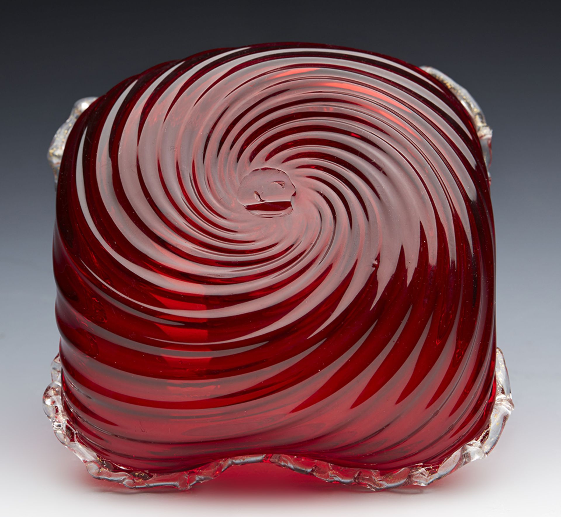 VINTAGE MURANO RED GLASS SWIRL DESIGN BOWL WITH APPLIED FLOWER c.1960 - Image 6 of 7