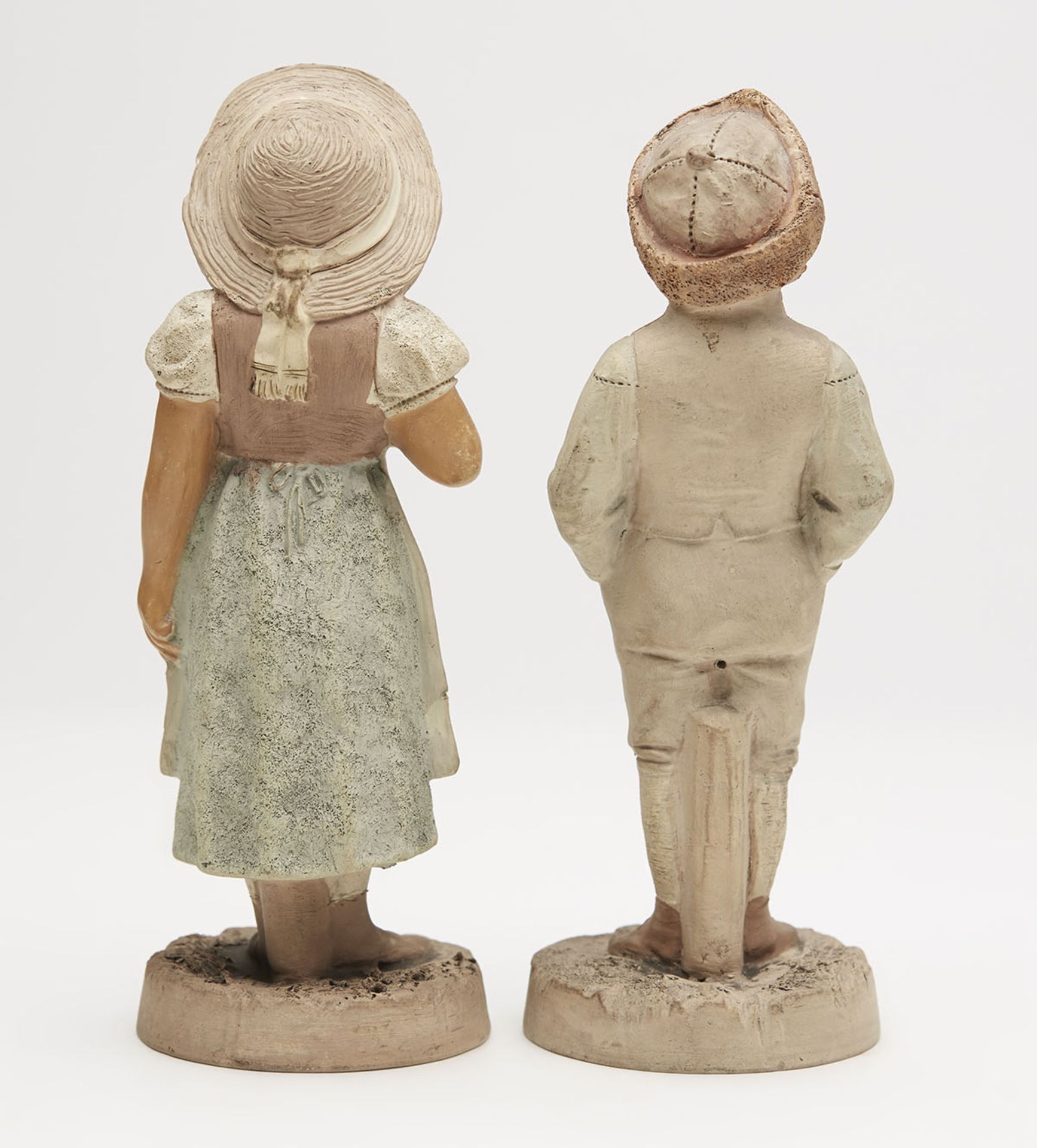 PAIR ANTIQUE AUSTRIAN PAINTED TERRACOTTA FIGURES 19TH C. - Image 5 of 9