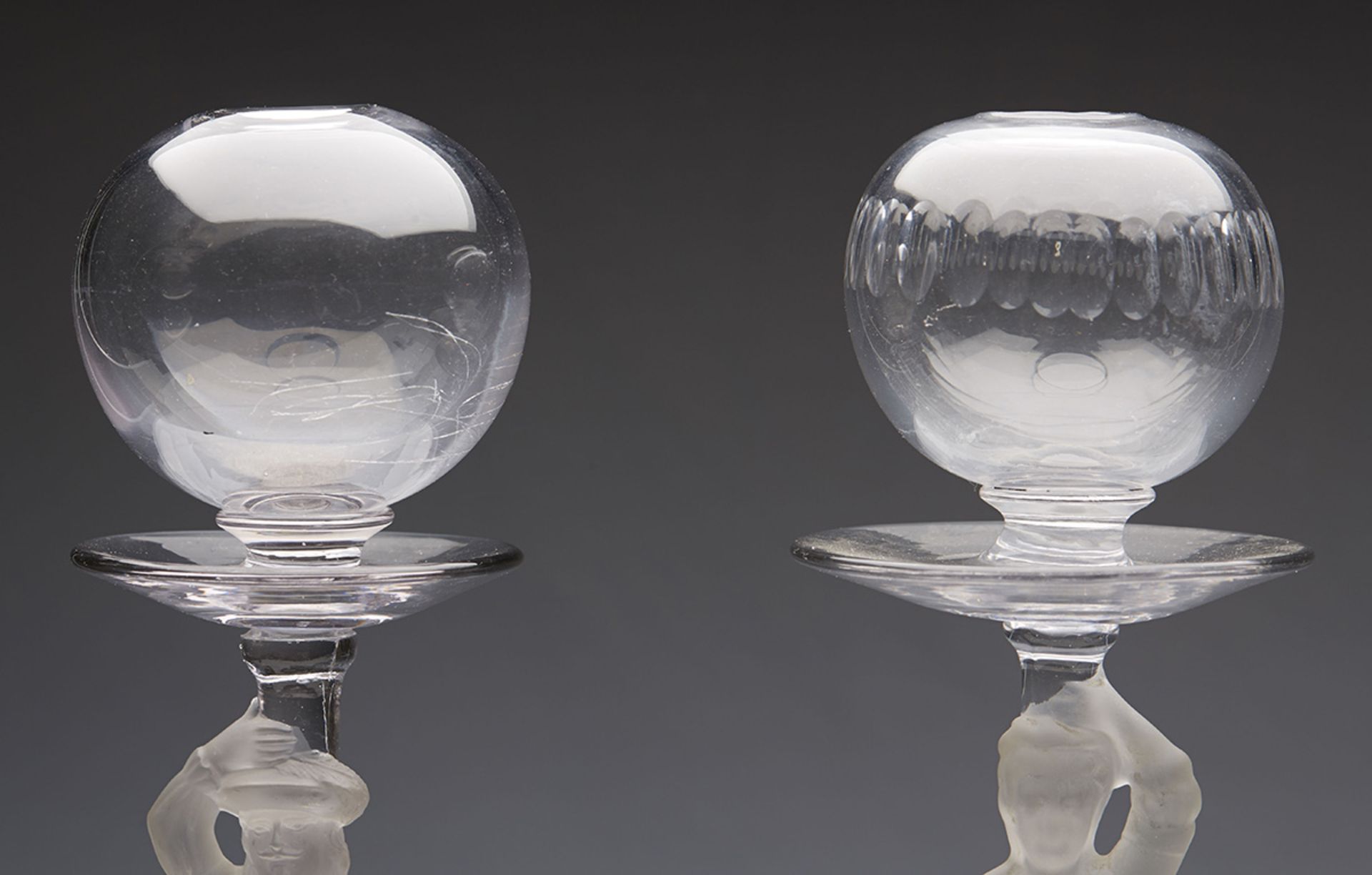 PAIR ANTIQUE GLASS FIGURAL LACE MAKERS LAMPS 19TH C. - Image 4 of 8