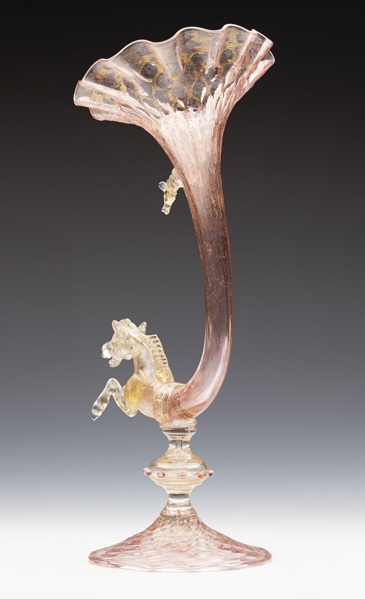 Antique Venetian Trumpet Glass Vase With Horse Heads Early 20Th C. - Image 9 of 10