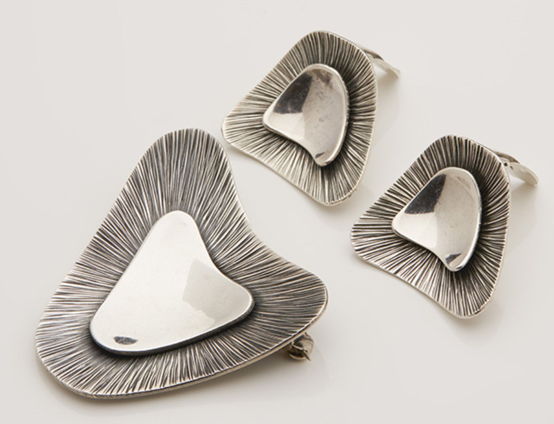 MODERNIST DANISH SILVER BROOCH EARRING SET BY BORESEN & LASSEN