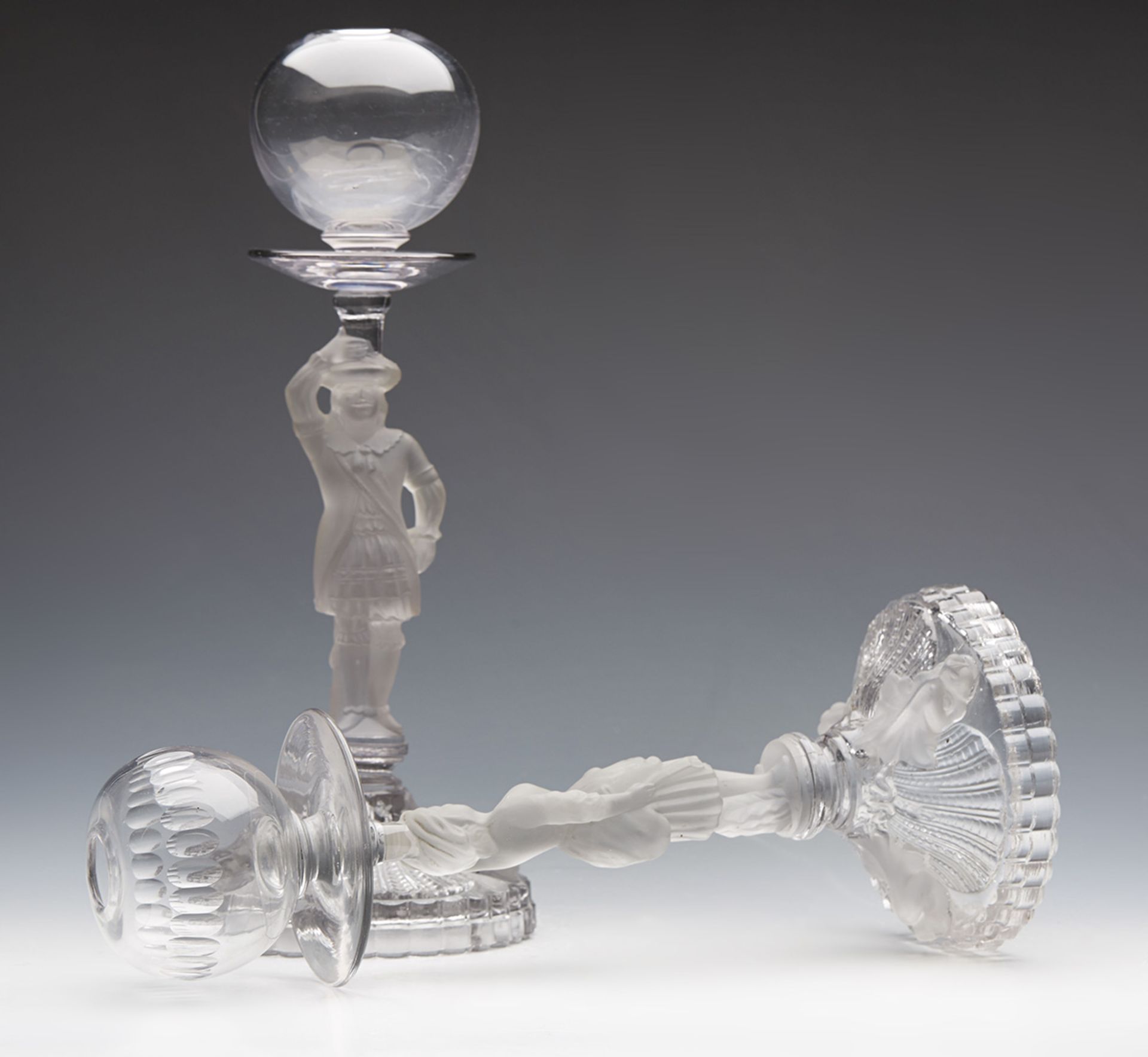 PAIR ANTIQUE GLASS FIGURAL LACE MAKERS LAMPS 19TH C. - Image 8 of 8