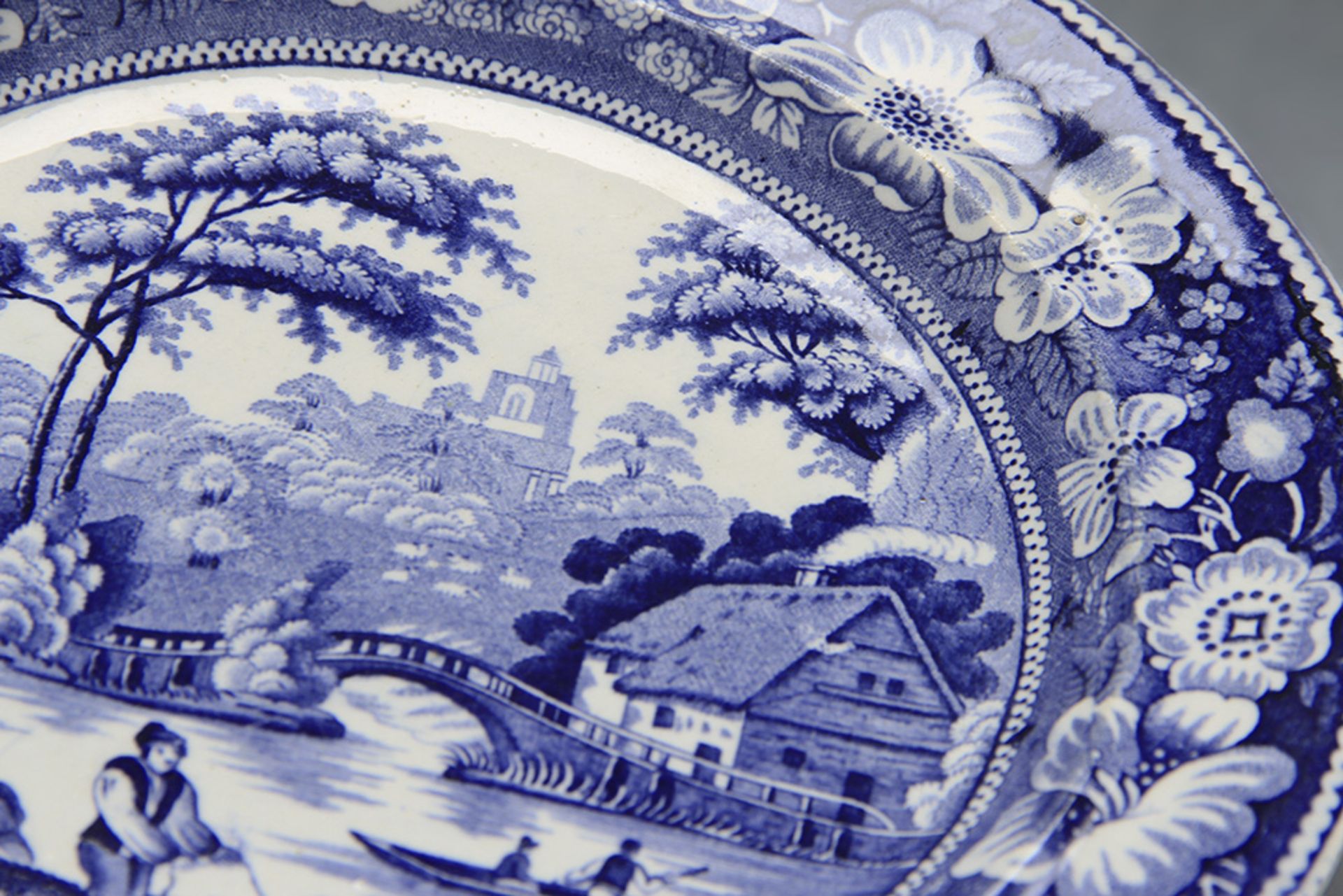 ANTIQUE STAFFORDSHIRE WILD ROSE BLUE & WHITE PLATE c.1830 - Image 9 of 11